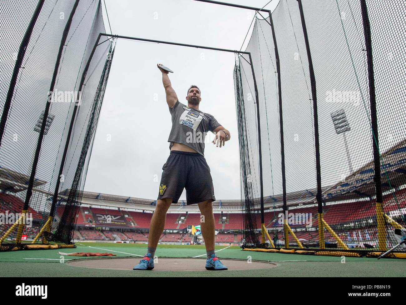 Martin WIERIG, Sportclub Magdeburg, Aktion. Letzte diskuswurf der Männer, die am 21.07.2018. Deutsche Leichtathletik Meisterschaften 2018, vom 20.07. - 22.07.2018 in Nürnberg/Deutschland. | Verwendung weltweit Stockfoto