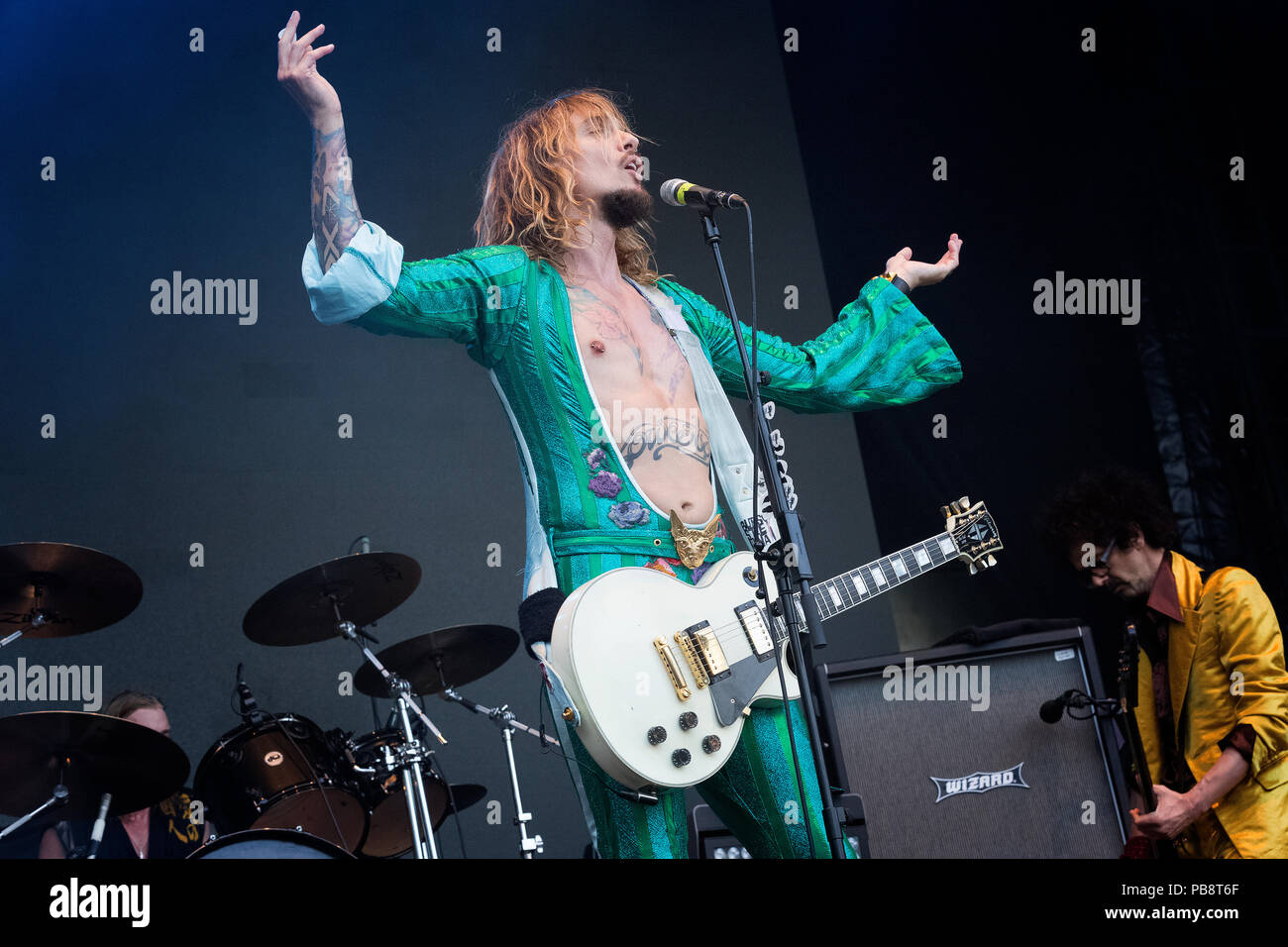 Berlin, Deutschland. 04 Juni, 2018. 16/die Finsternis, Justin Hawkins, Sänger, Gitarrist, Rock Band, UK, Gig, 04.06.2018, Open Air, Citadel Music Festival 2018, Zitadelle, Berlin, Deutschland <DER FINSTERNIS, Justin Hawkins, Rock Band, Großbritannien, am Juni 04, 2018, Zitadelle, Berlin, Deutschland | Verwendung der weltweiten Kredit: dpa/Alamy leben Nachrichten Stockfoto