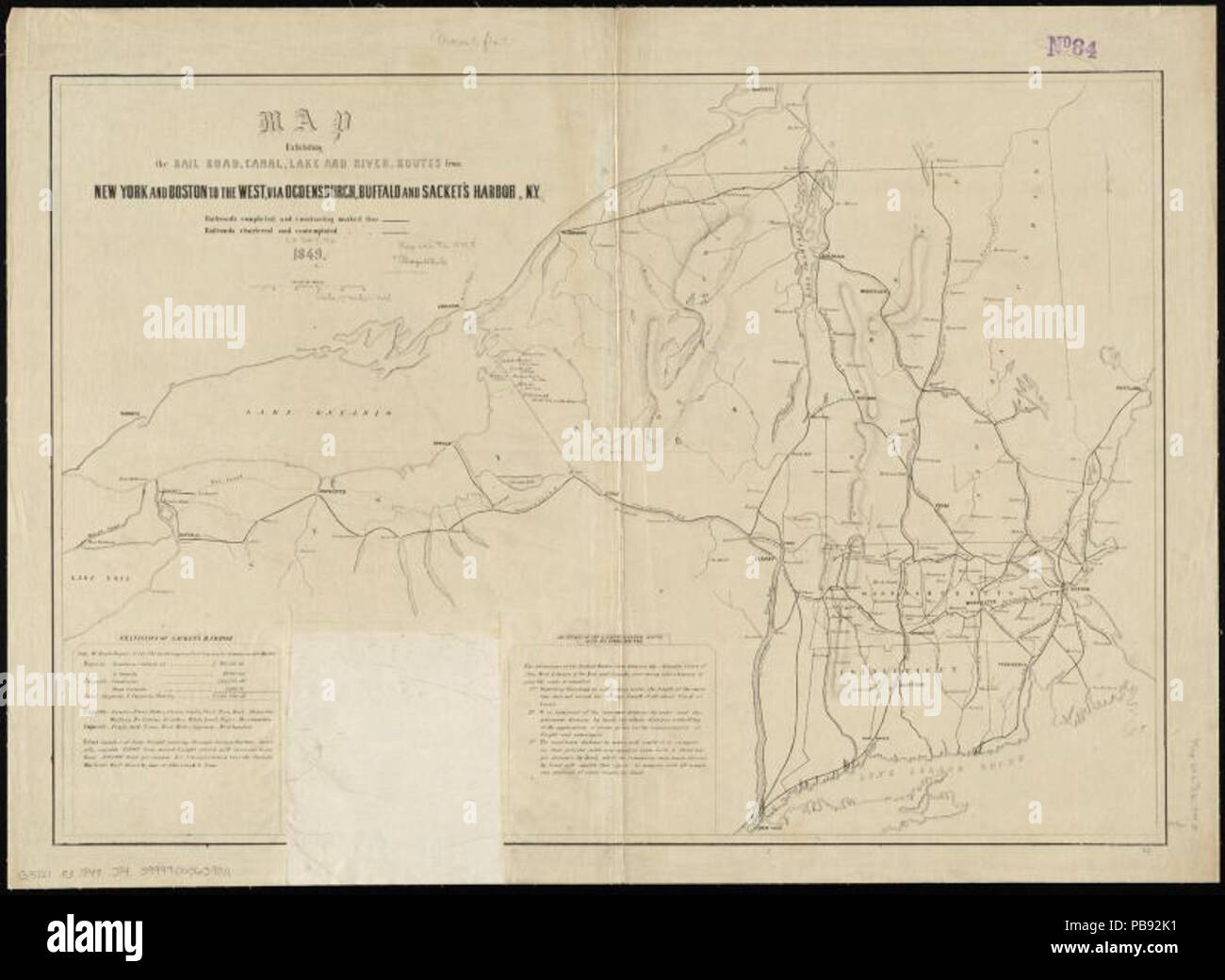993 Karte, die die Bahn Straße, Kanal, See und Fluss Routen von New York und Boston im Westen, über Ogdensburgh, Büffel und Sacket's Harbor, New York, (10194451983) Stockfoto