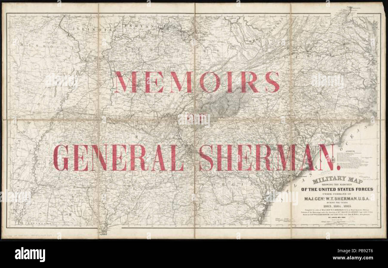 1044 militärische Karte, die die Märsche der Vereinigten Staaten Truppen unter dem Kommando von Maj. Genl. W.T. Sherman, USA, in den Jahren 1863, 1864, 1865 (10208605453) Stockfoto