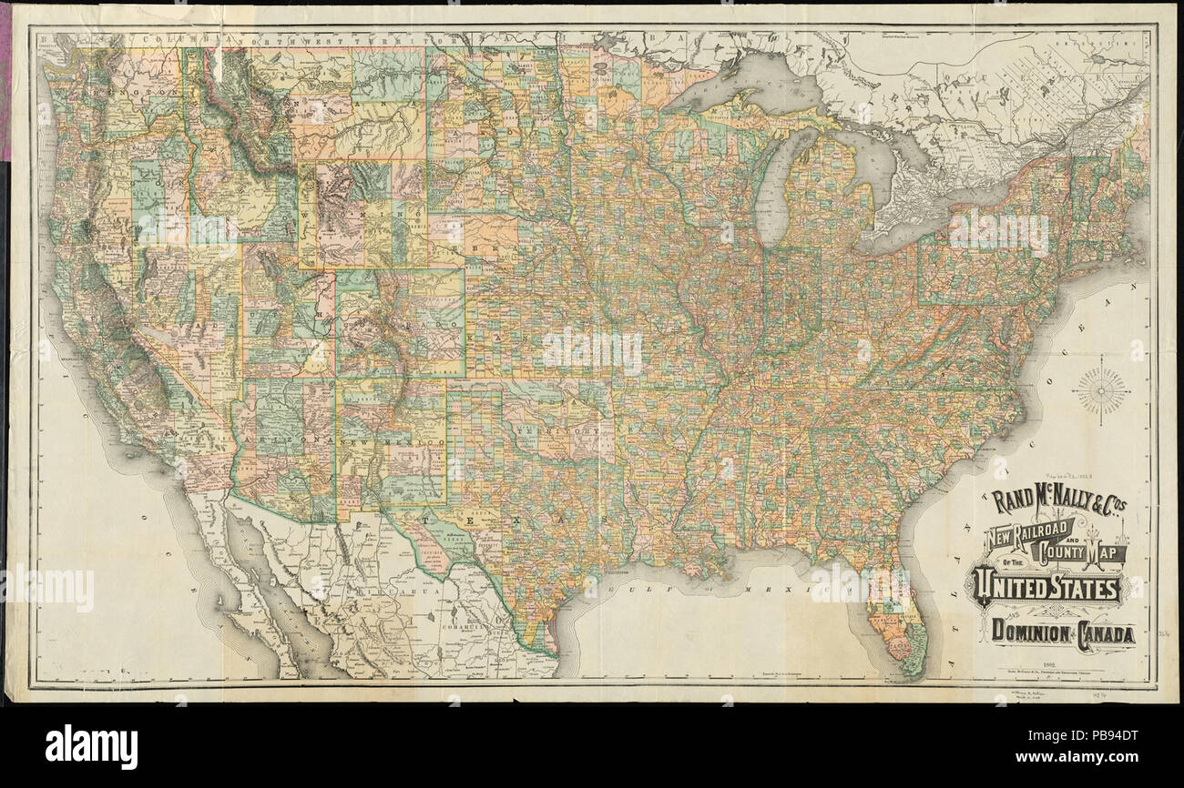 1245 Rand McNally und Co neue Eisenbahn und Grafschaft Karte der Vereinigten Staaten und Herrschaft von Kanada (13389117733) Stockfoto