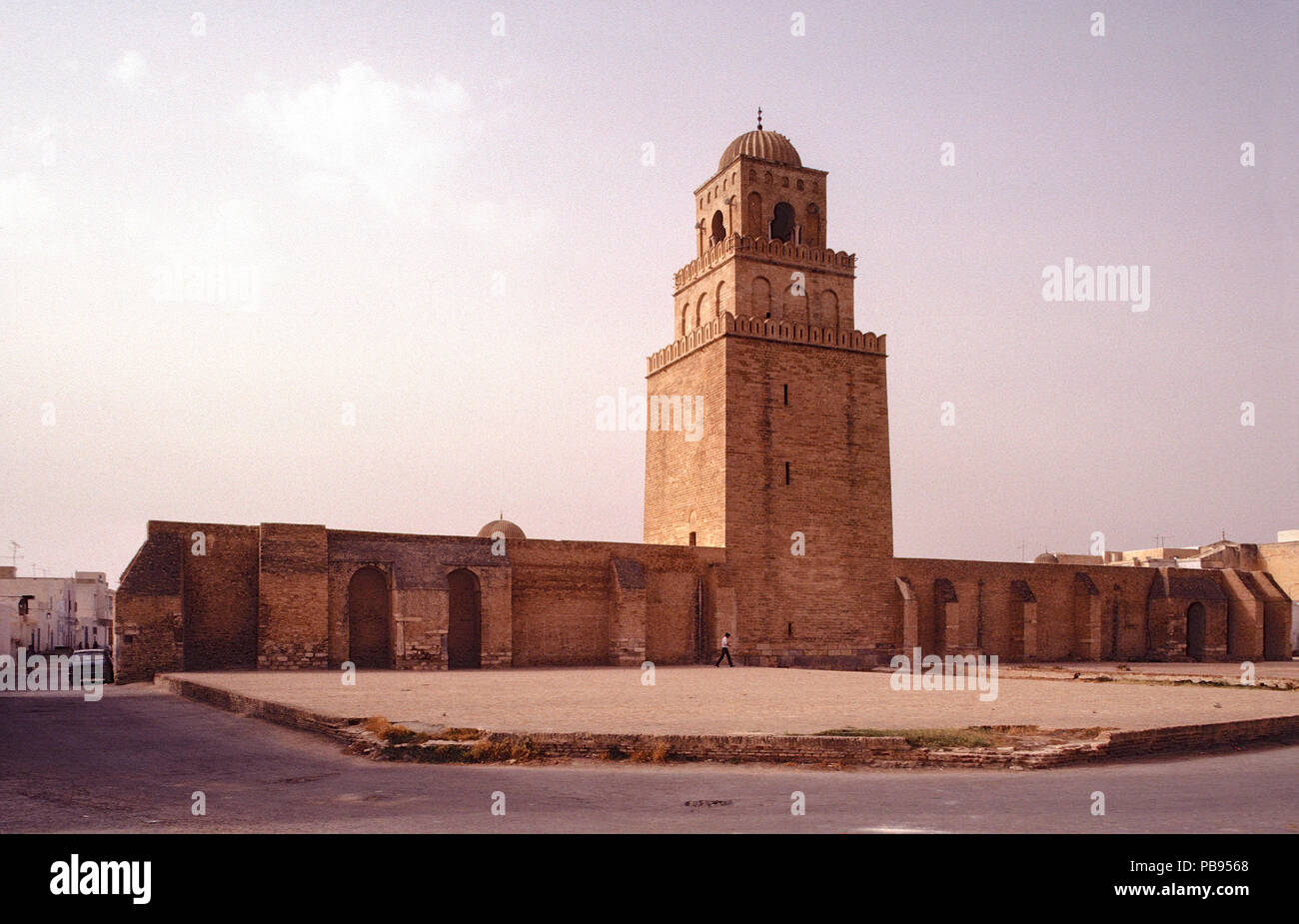 Blick auf Minarett, Große Moschee von Qayrawan, Tunesien Stockfoto