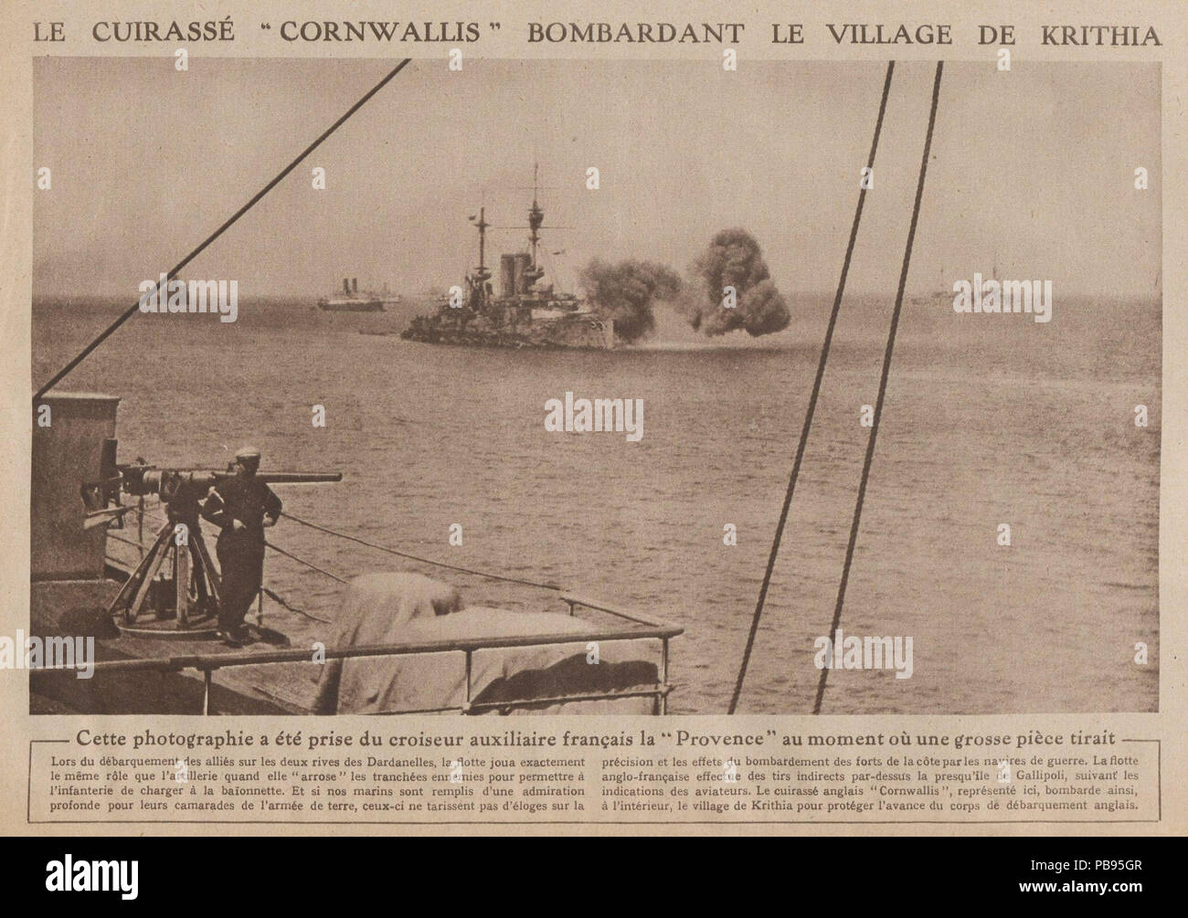 1751 Tir du Vaisseau anglais Cornwallis sur Gallipoli en 1915 Stockfoto