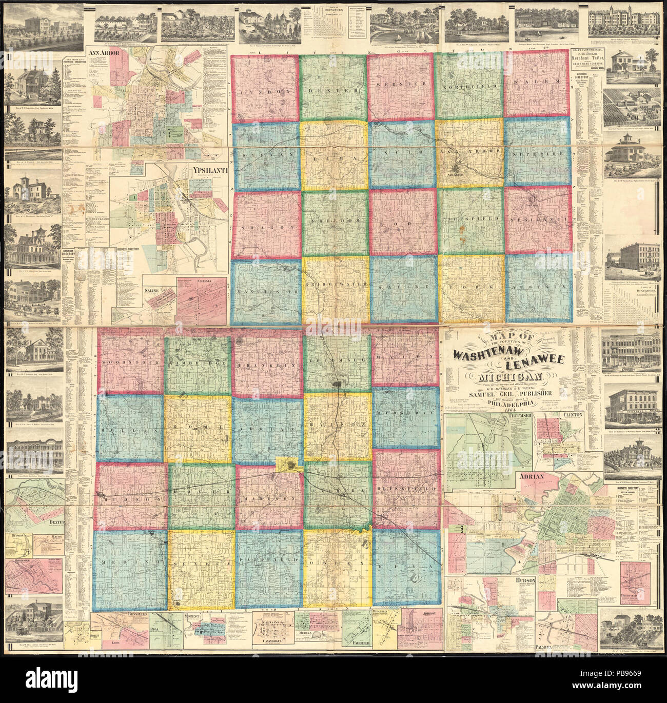 994 Karte der Grafschaften Washtenaw und Lenawee, Michigan (14782734169) Stockfoto