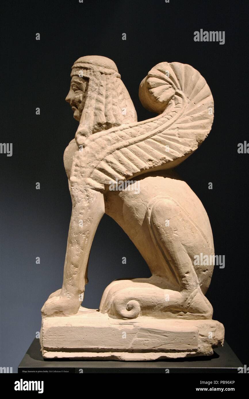 In Chiusi - Italien - auf O1/08/2011 - Etruskische Sphinx in Etruskische Nationalmuseum von Chiusi Stockfoto