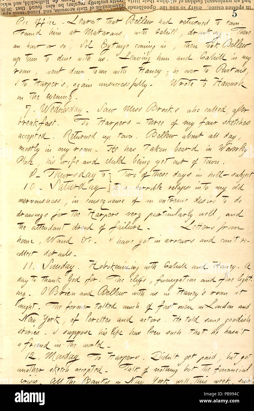 1740 Thomas Butler Gunn Tagebücher - Band 9, Seite 12, Oktober 6-12, 1857 Stockfoto