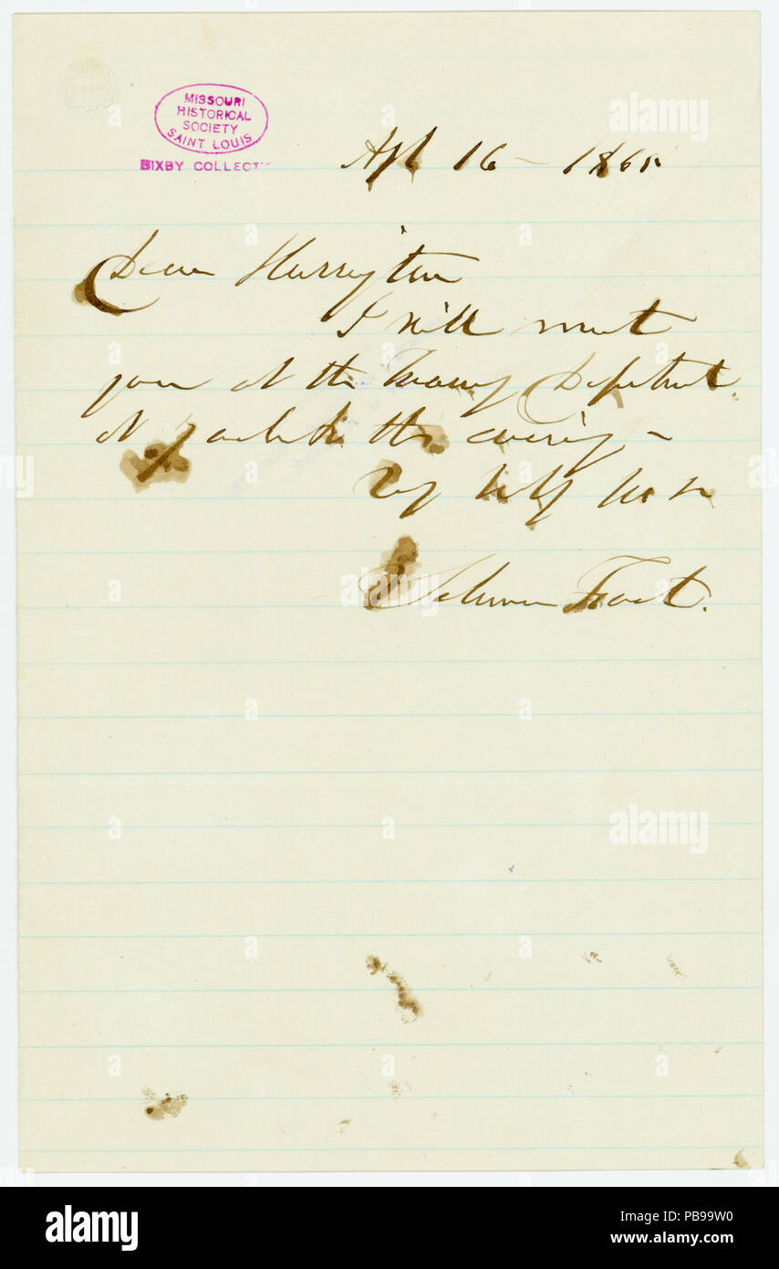 1119 Hinweis unterzeichnet Lachs Fuß zu Harrington (George Harrington), 16. April 1865 Stockfoto