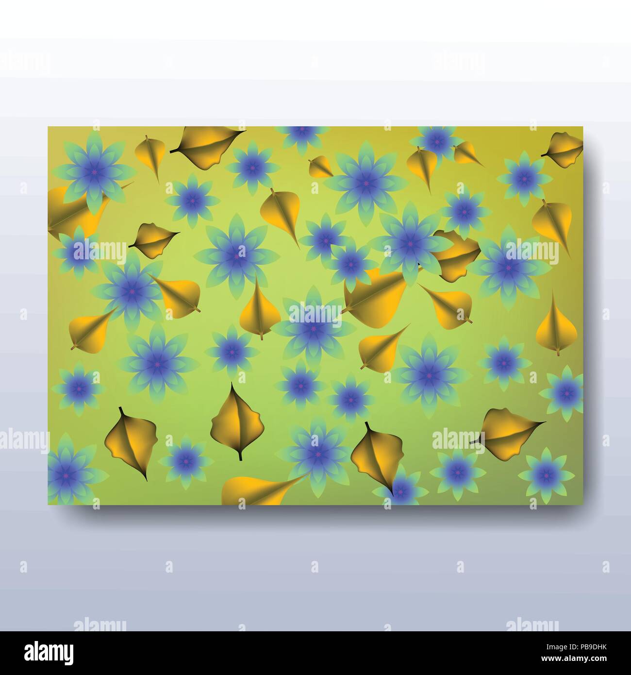 Hintergrund Design mit fallender glatte Blätter und blaue Blumen Stock Vektor