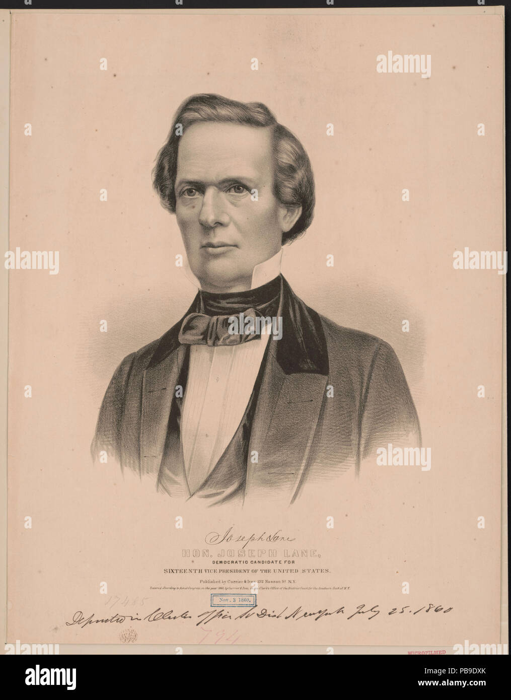 766 Hon. Joseph Lane - demokratischen Kandidaten für das 16. der Vizepräsident der Vereinigten Staaten LCCN 2002695909 Stockfoto