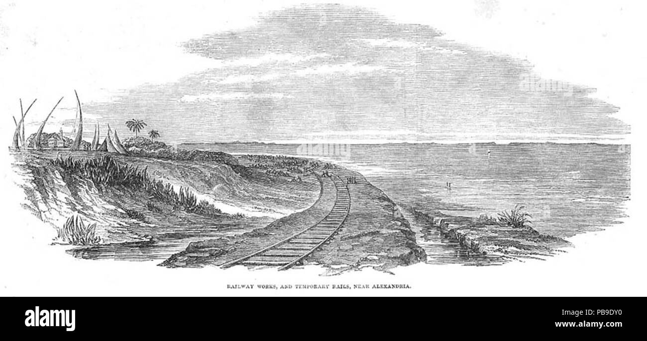 1243 Gleisbauarbeiten und temporären Schienen in der Nähe von Alexandria (Ägypten - Antike Drucken 1852) Stockfoto