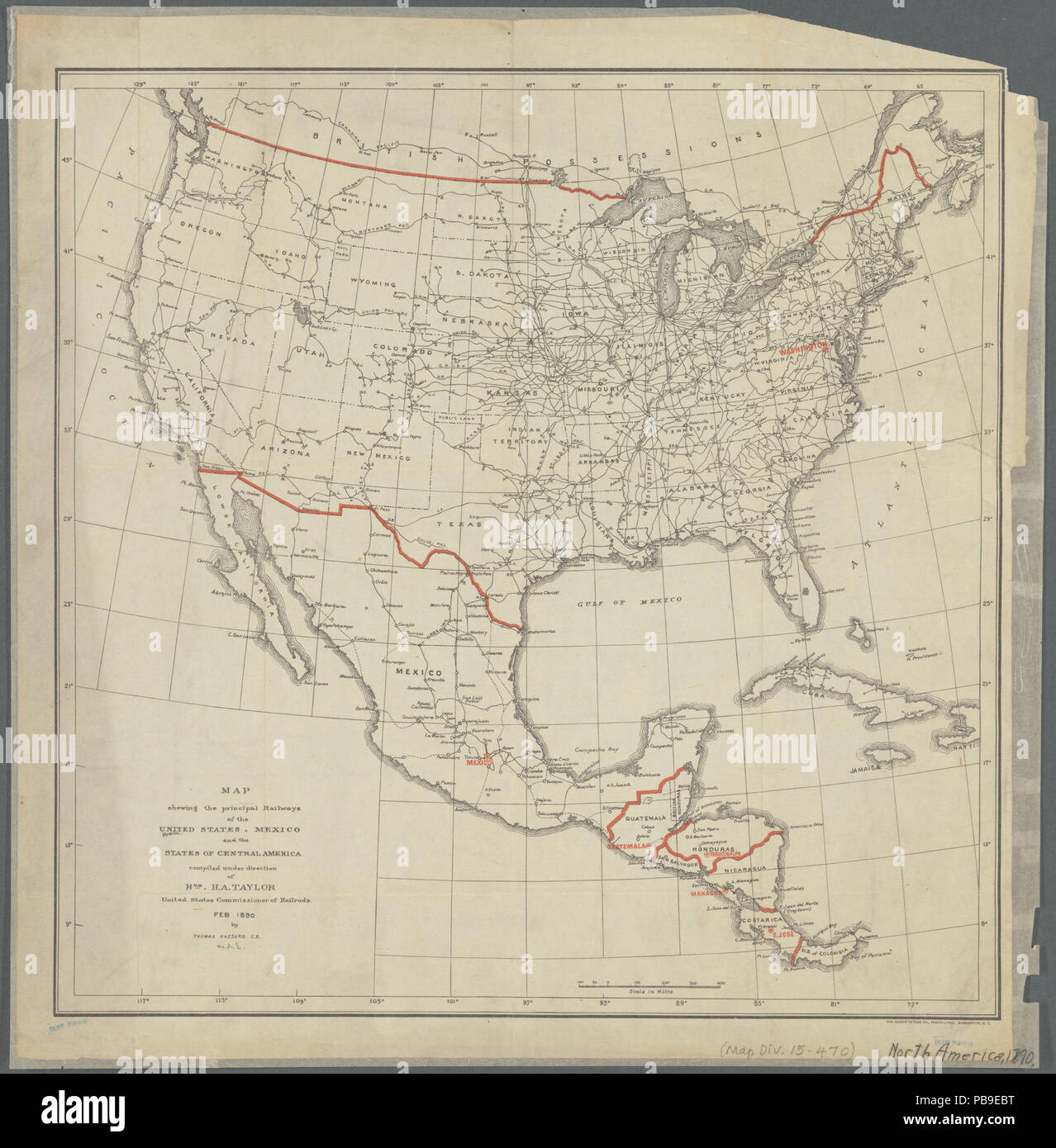 995 Karte, die die wichtigsten Eisenbahnen der Vereinigten Staaten von Amerika, Mexiko und den Staaten Zentralamerikas (Nypl b 20765152-5452684) Stockfoto