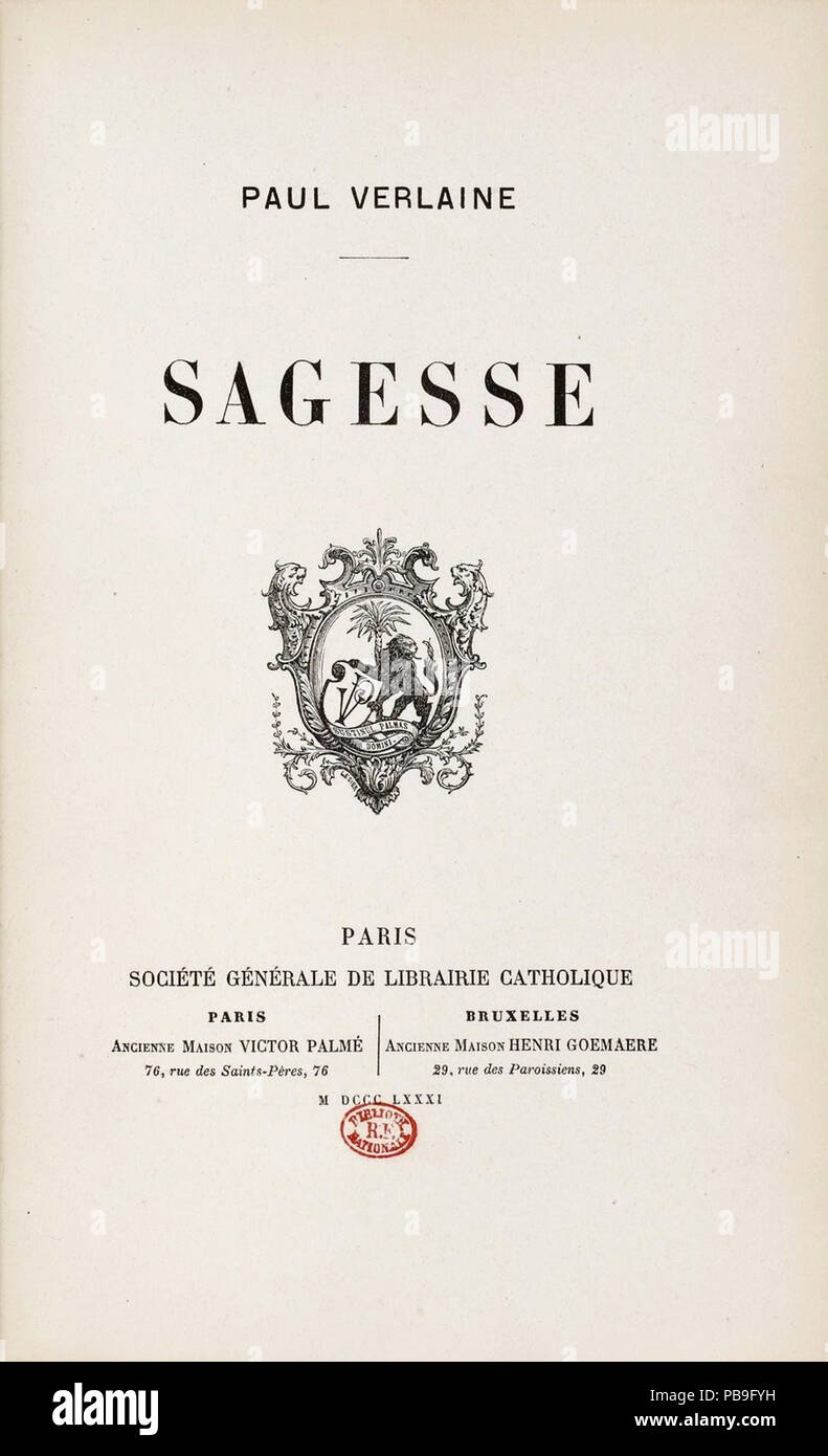 1283 Sagesse - Verlaine, 1881 Stockfoto