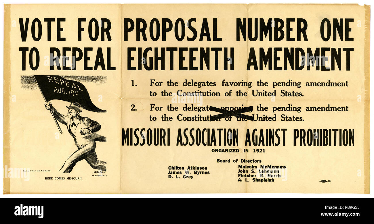 1232 Vorschlag Zur Aufhebung Der 18 Anderung Missouri Verbindung Gegen Aufhebung Nach 1921 Stockfotografie Alamy