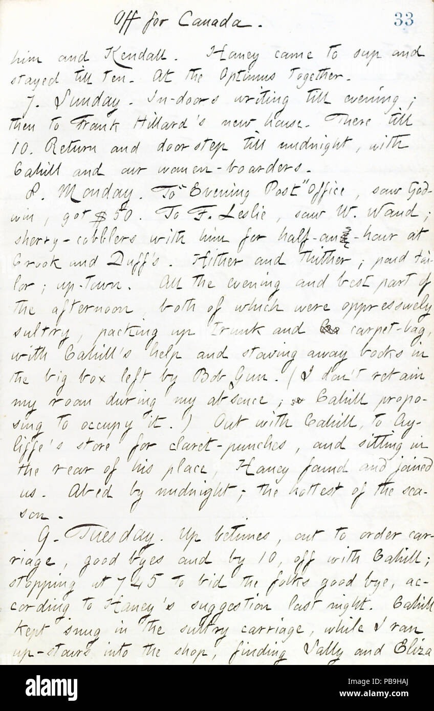 1727 Thomas Butler Gunn Tagebücher - Band 17, Seite 42, Juli 6, 1861 Stockfoto