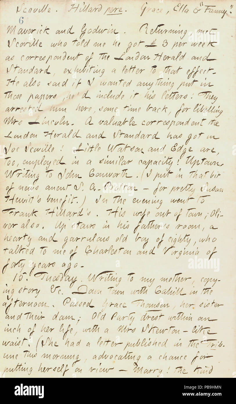 1727 Thomas Butler Gunn Tagebücher - Band 18, Seite 12, 14. Oktober 1861 Stockfoto
