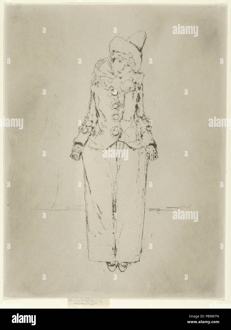 Pierrot de Pied, Porträt der Frau A.C. Artist und Graveur: Théodore Roussel (Französisch, Lorient, Bretagne 1847-1926 St. Leonards-on-Sea, Sussex). Abmessungen: Platte: 10 1/16 x 7 1/2 in. (25,5 x 19 cm). Datum: 1890-95. Museum: Metropolitan Museum of Art, New York, USA. Stockfoto