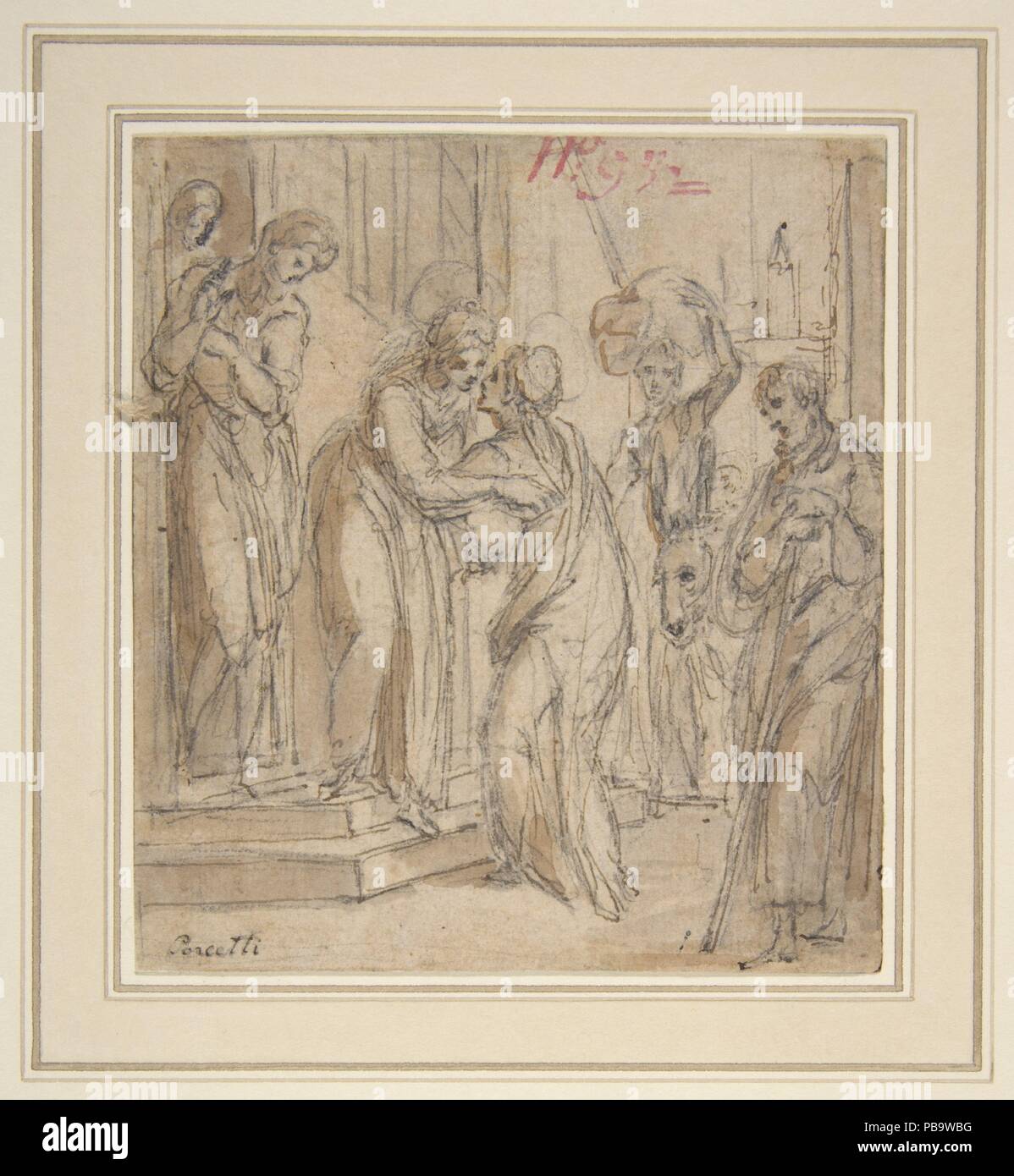 Die Visitation. Artist: Bernardino Poccetti (Italienisch, San Marino di Valdelsa 1548-1612 Florenz). Maße: Blatt: 4 3/4 x 4 1/4 in. (12 x 10,8 cm). Datum: Ca. 1599-1610. Museum: Metropolitan Museum of Art, New York, USA. Stockfoto