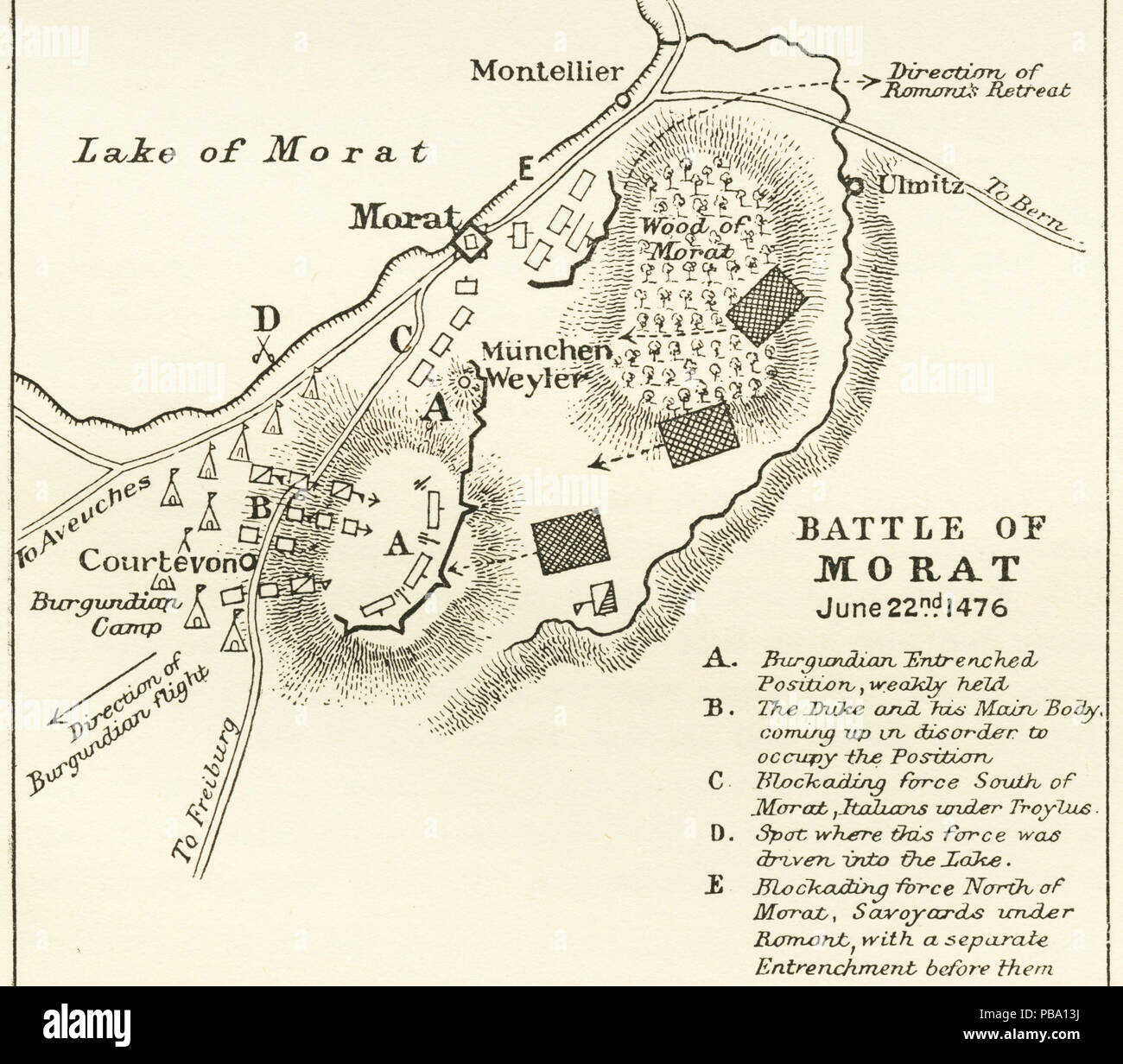 Schlacht von Murten Karte Stockfoto