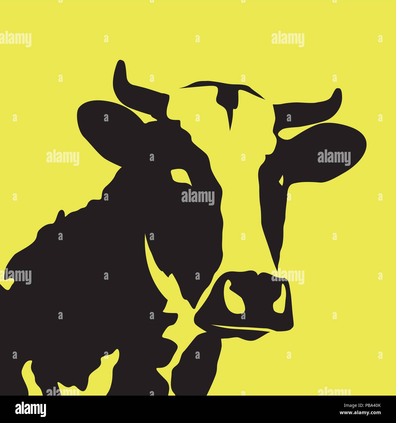 Schwarze Kuh auf gelbem Hintergrund - Rinder Symbol Stock Vektor