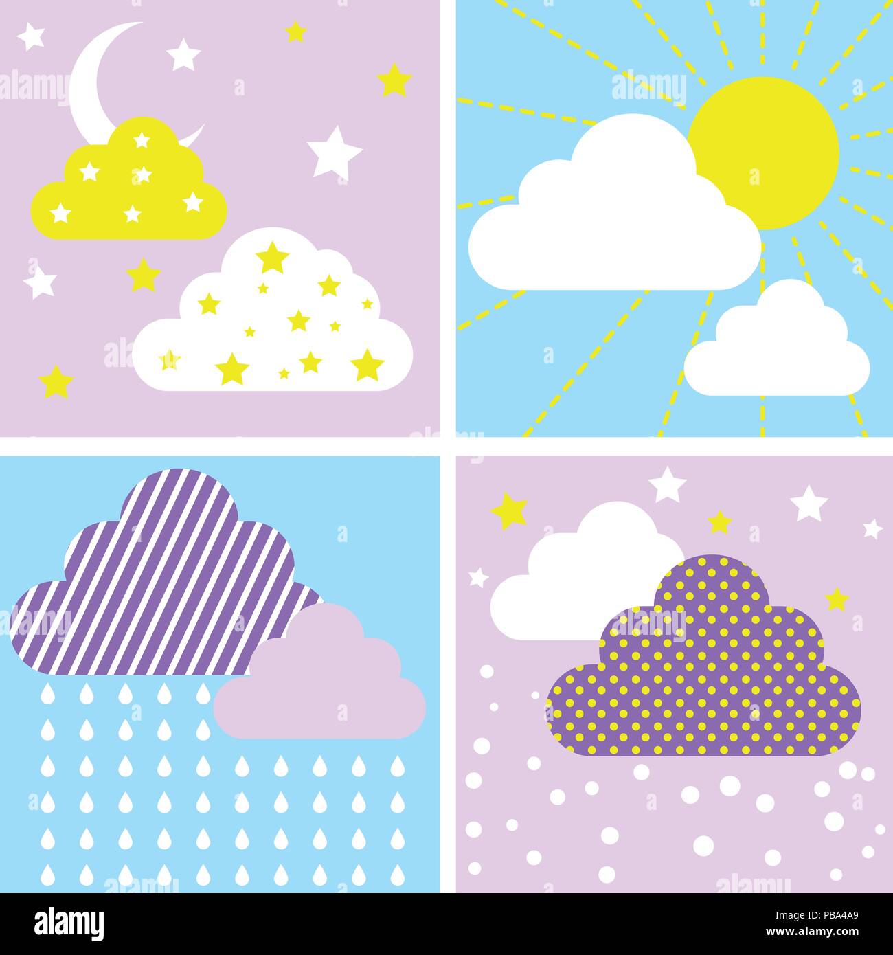 Sky Abbildung mit Wolke, Mond, Sonne und Sterne flache Bauform - Vector Illustration. Stock Vektor