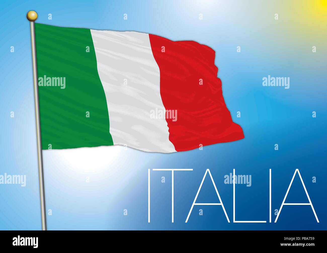 Italien, isolierte Flagge auf dem Himmel Hintergrund, Abbildung Stock Vektor