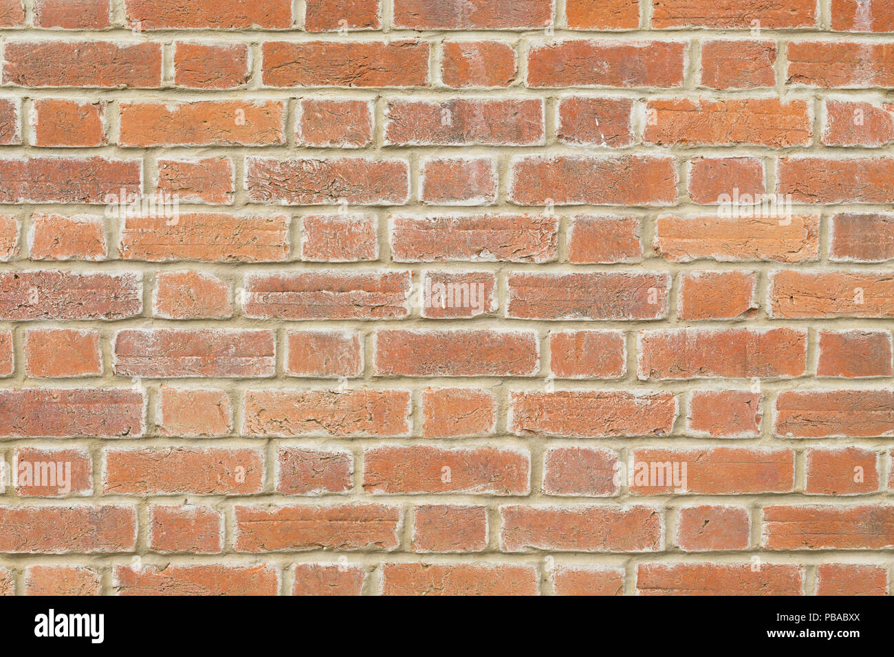 Red brick wall Textur closeup wies mit kalkmörtel Stockfoto