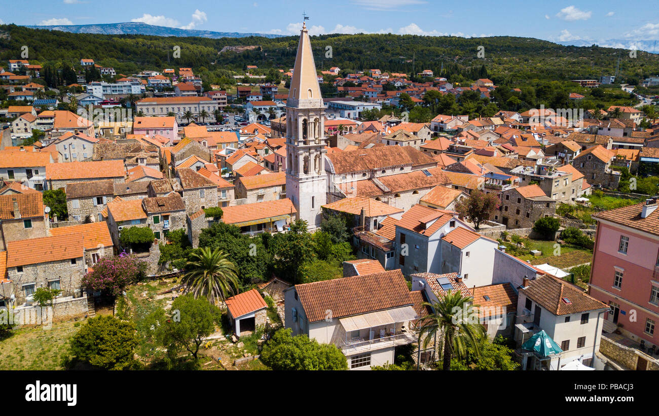 St Stephens Kirche Glockenturm, Altstadt Stari Grad, Insel Hvar Kroatien Stockfoto
