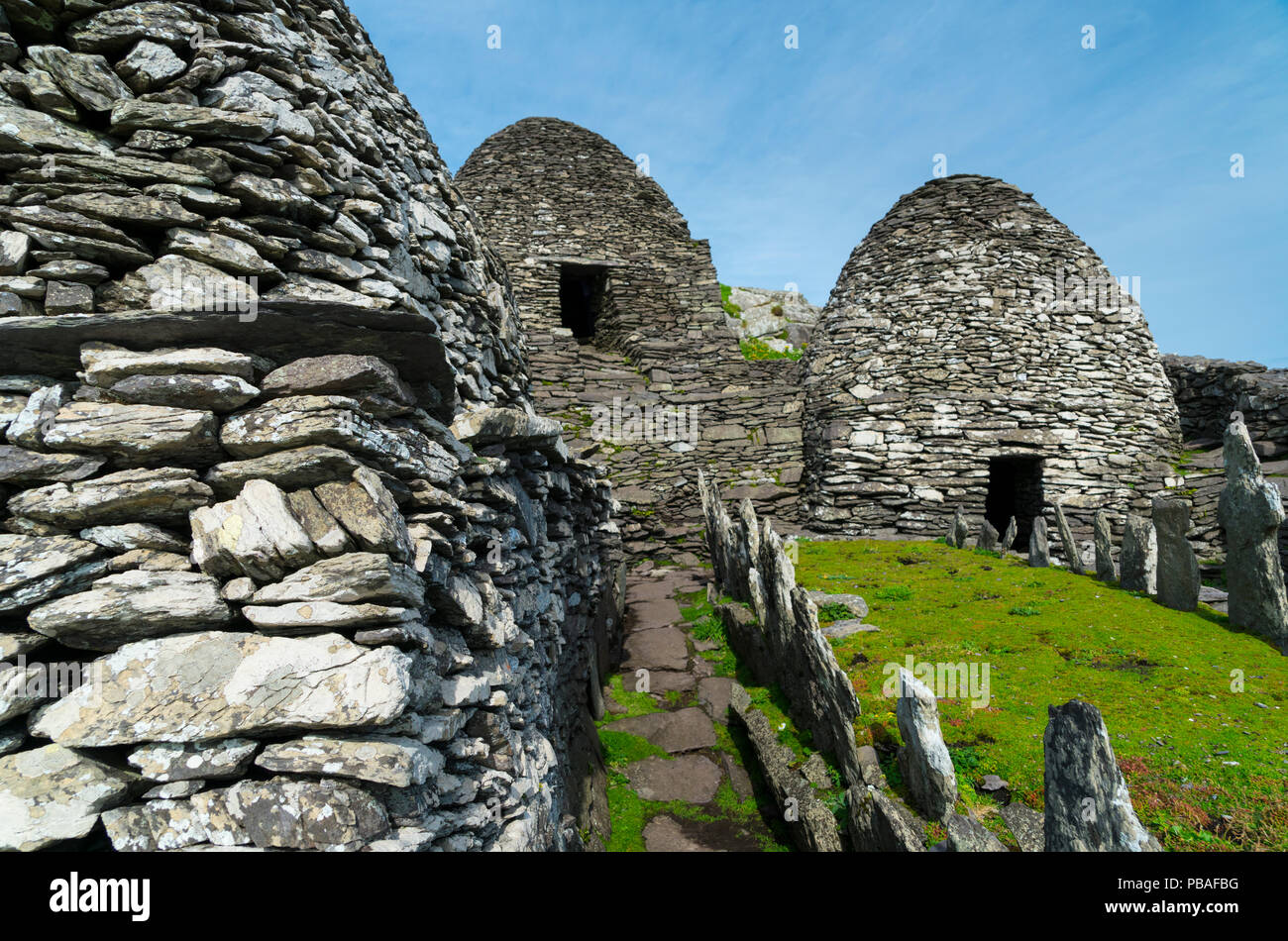 Kloster auf Skellig Michael, Skellig Inseln Weltkulturerbe, County Kerry, Irland, Europa. September 2015. Stockfoto