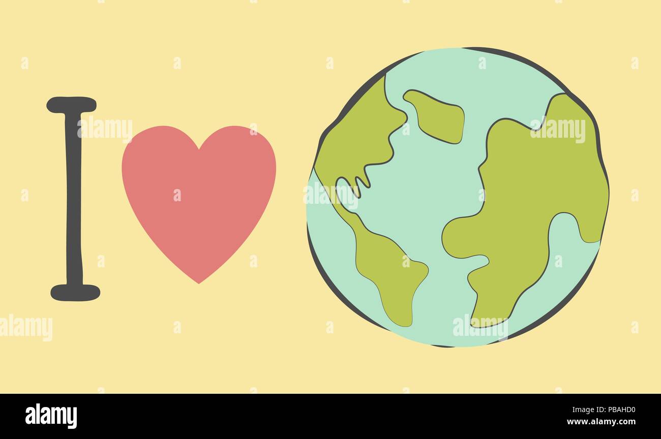 Ich liebe unsere Planeten Abbildung. Tag der Erde Poster. Pastellfarben, Cartoon Stil. Vektor Banner. Stock Vektor