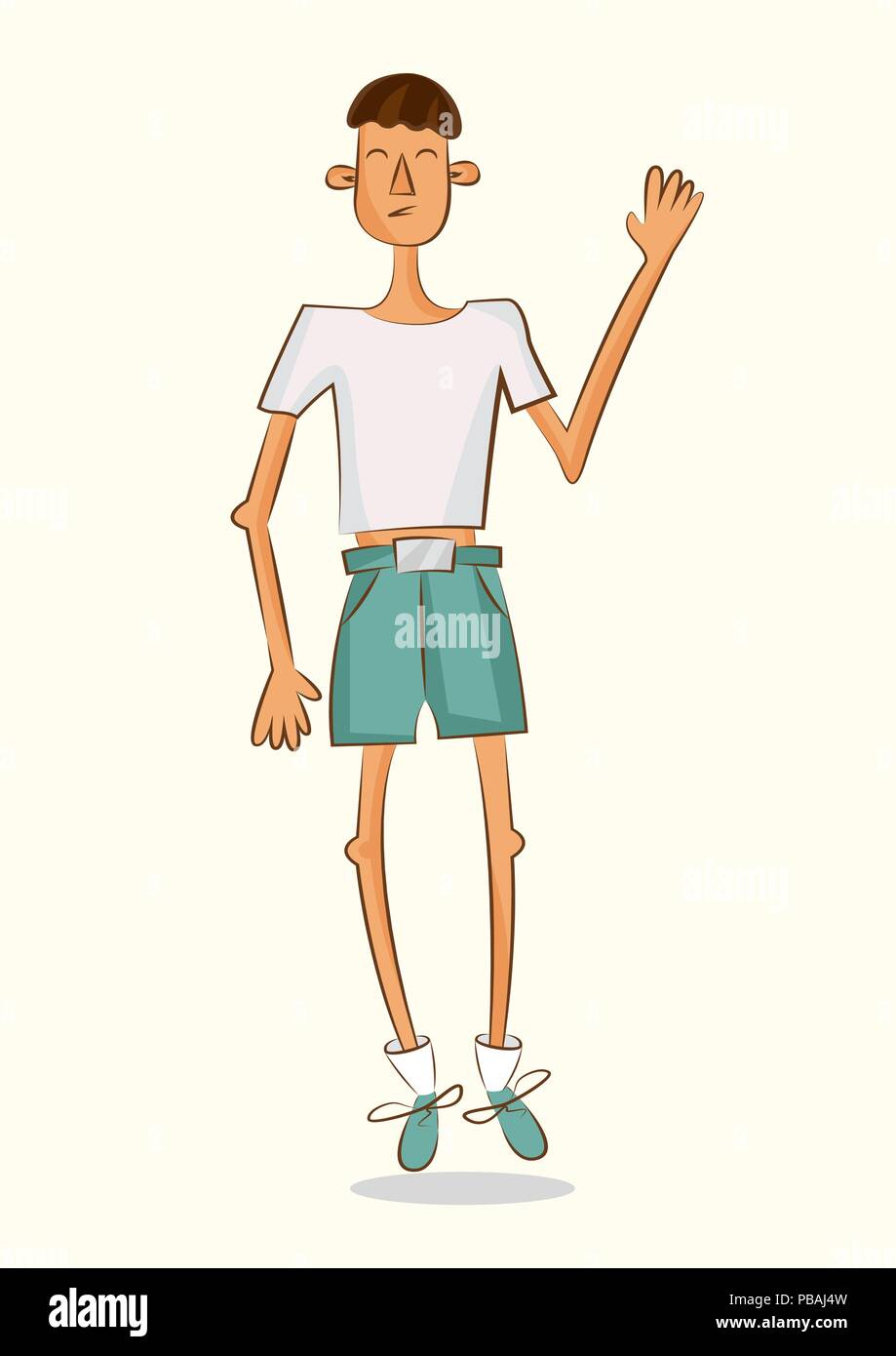 Dünne cartoon Charakter. Junge mit kurzen Gewicht. Isolierte Vector Illustration auf weißem Hintergrund Stock Vektor