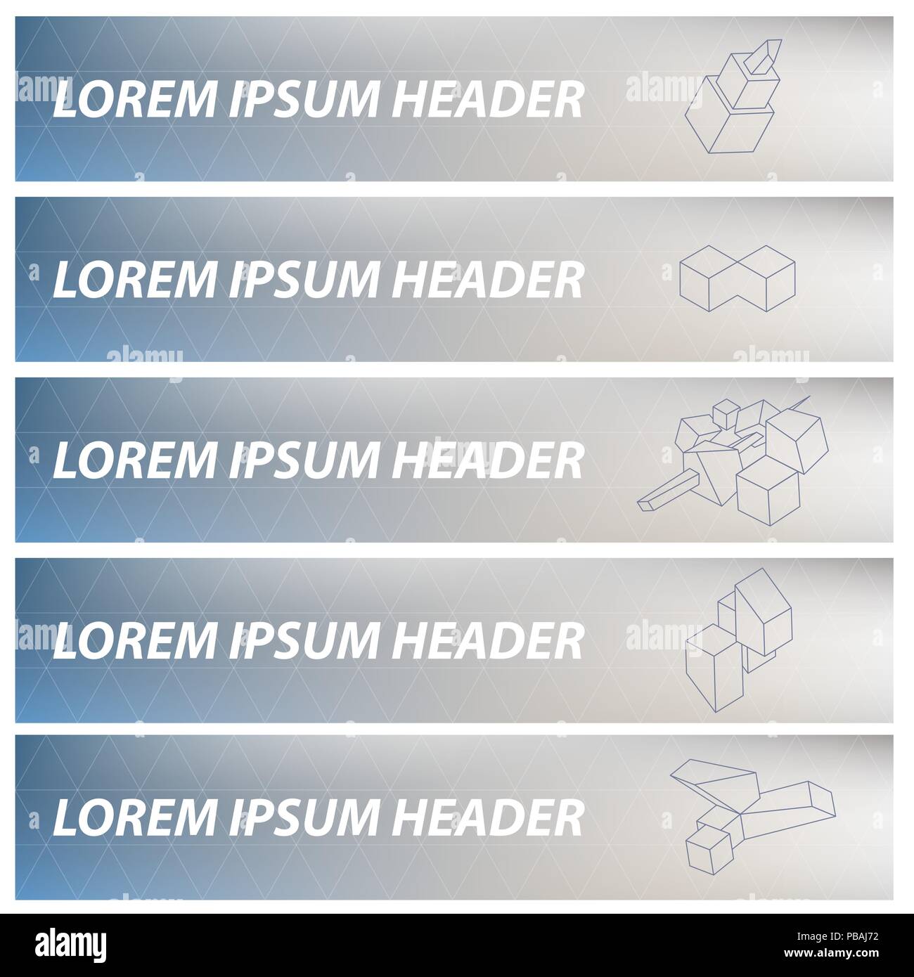 Set mit geometrischen Kopf- oder Fußzeilen mit abstrakten Formen und mesh Gradienten. Einfach editierbare Vektor Hintergründe Stock Vektor