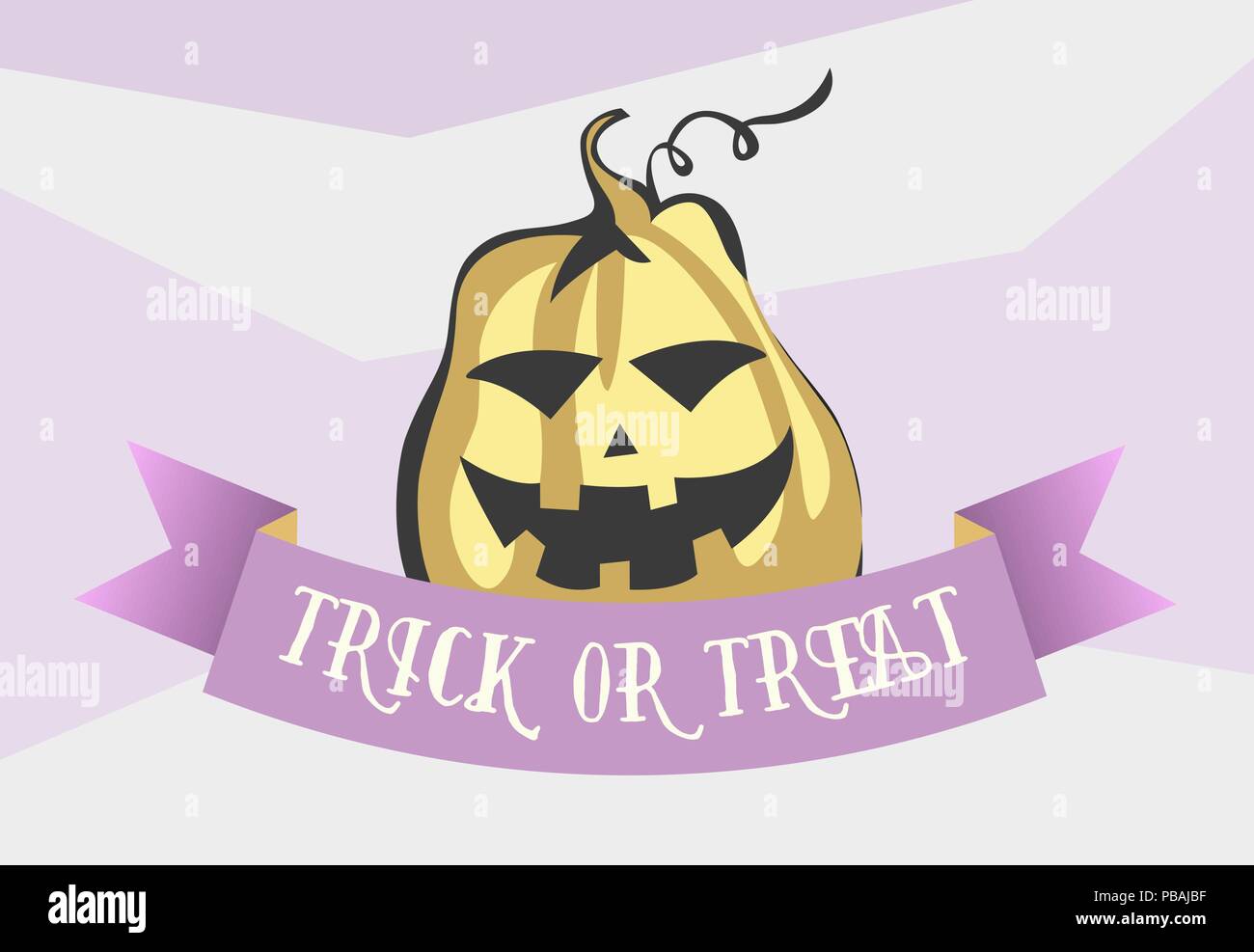 Trick oder Halloween Cartoon Stil Bild behandeln. Comic Kürbis mit Band. Vector Illustration für Banner, Poster, Plakat, Einladung, Karte, Packaging Design und Stock Vektor