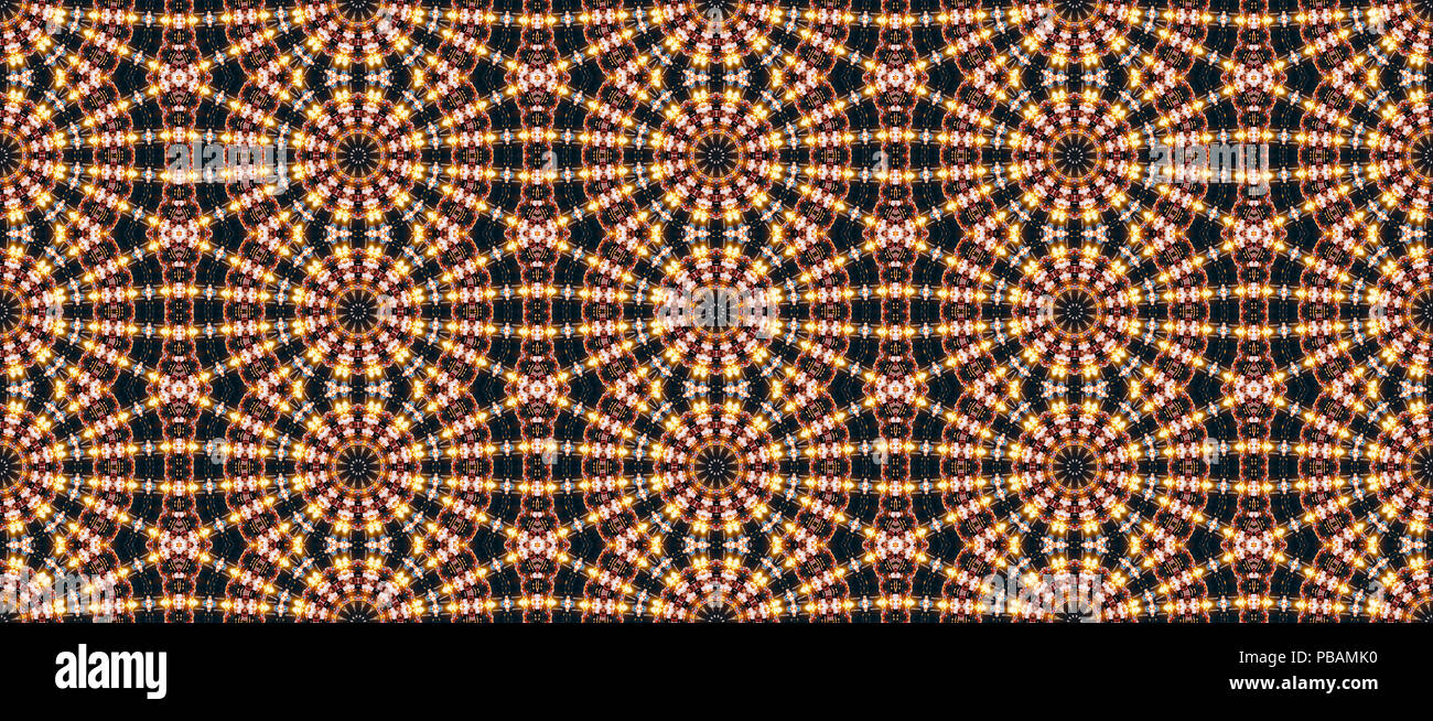 Nahtlose Muster, sich wiederholende Zusammenfassung Kaleidoskop Form symmetrischer Hintergrund für Grafik Design Stockfoto