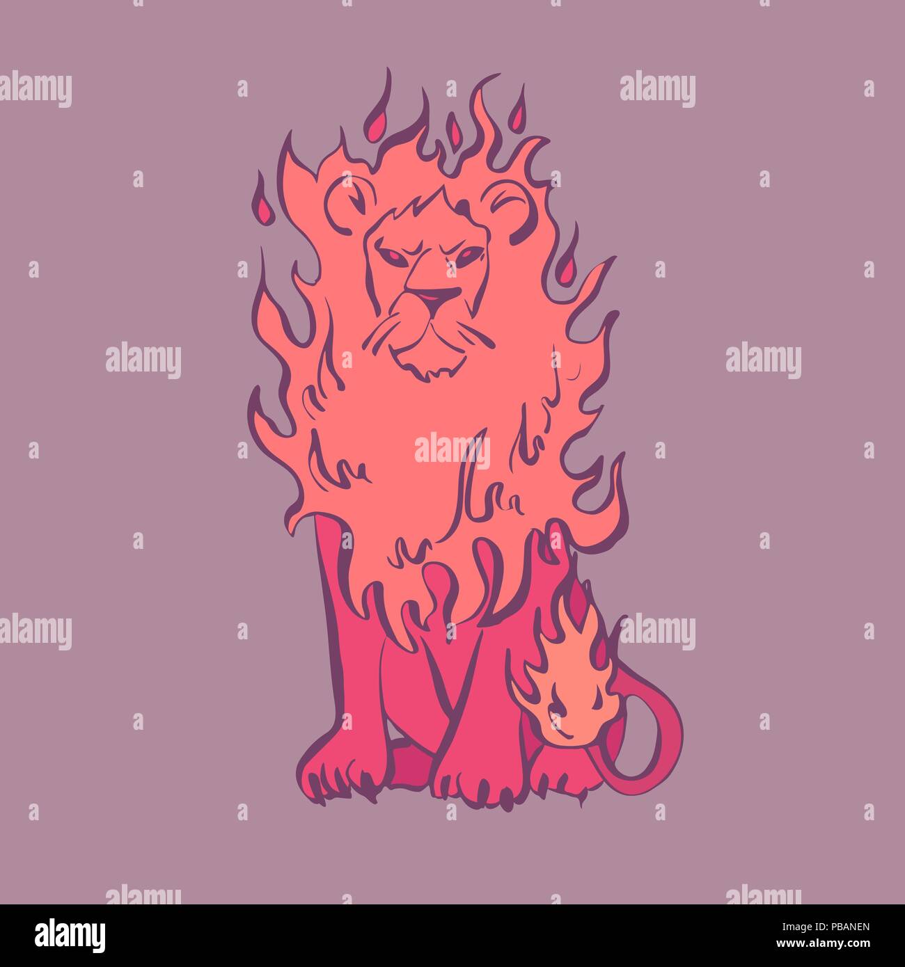 Fairy fire Lion im Comic-stil, Frontansicht Vector Illustration Stock Vektor