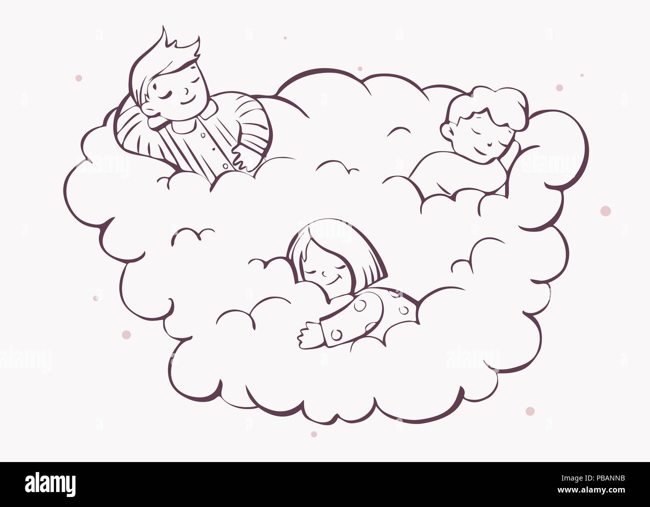 Kinder träumen auf Cloud Färbung. Cartoon Stil Vector Illustration Stock Vektor