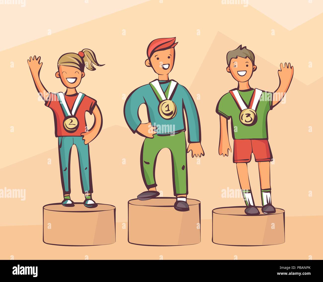 Junge Sportler auf Sockel. Cartoon Stil Vector Illustration, einfach editierbar Stock Vektor