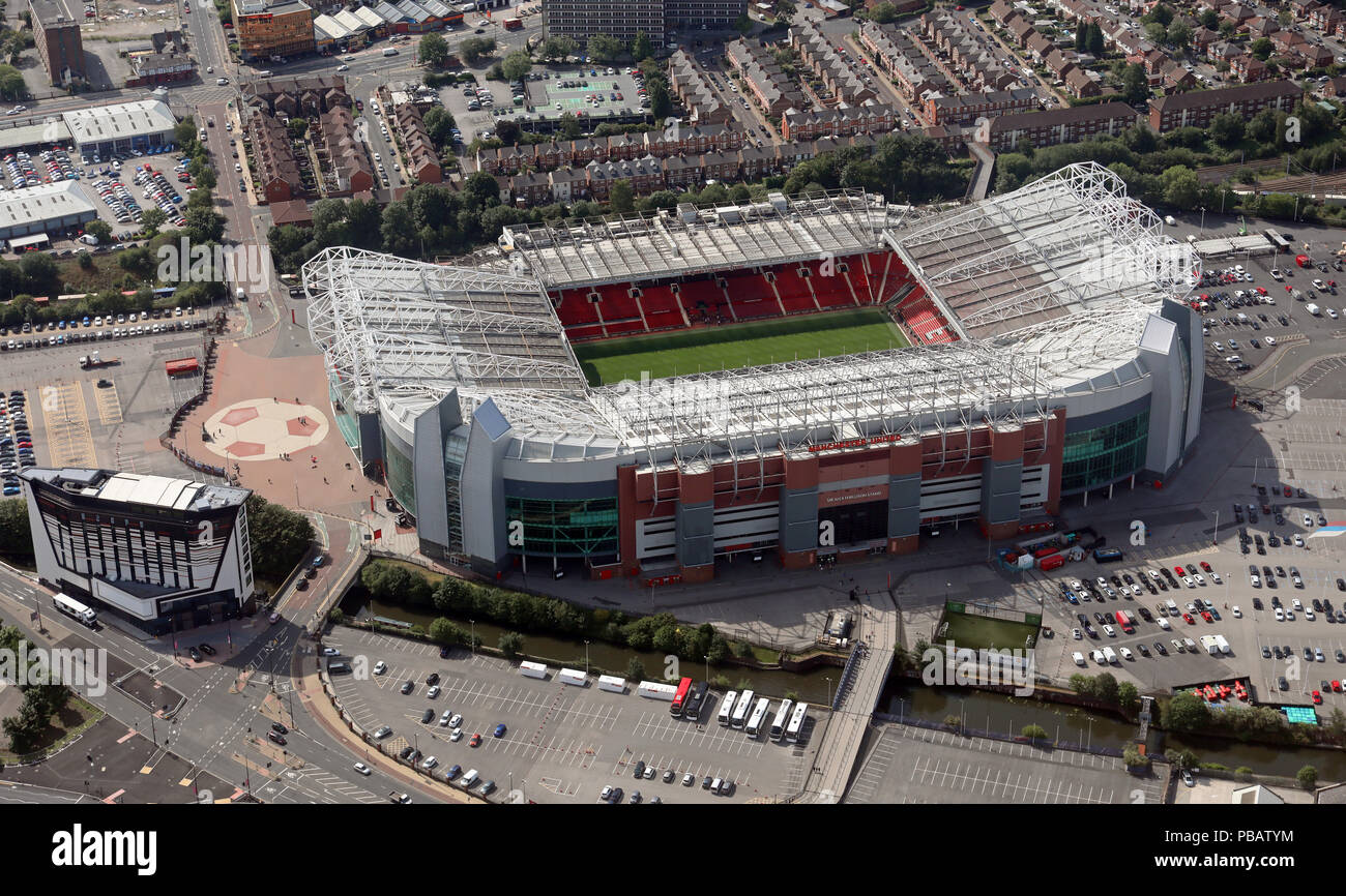 Luftaufnahme von Manchester United, Old Trafford Football Ground Stadium, Manchester Stockfoto