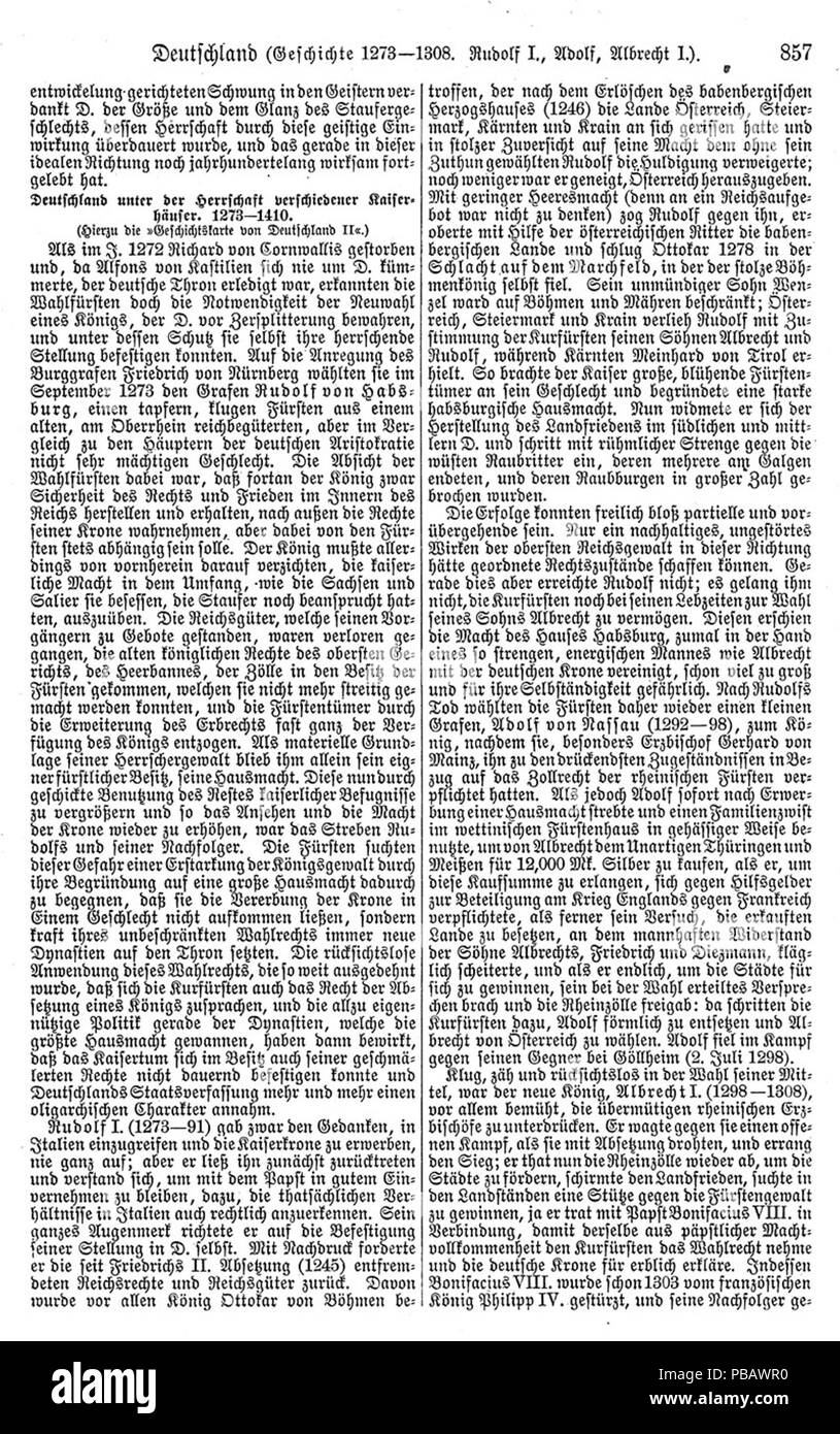 . Englisch: Seite von Meyers Konversations-Lexikon. Von 1885 bis 1890 1037 Meyers b4 s0857 Stockfoto