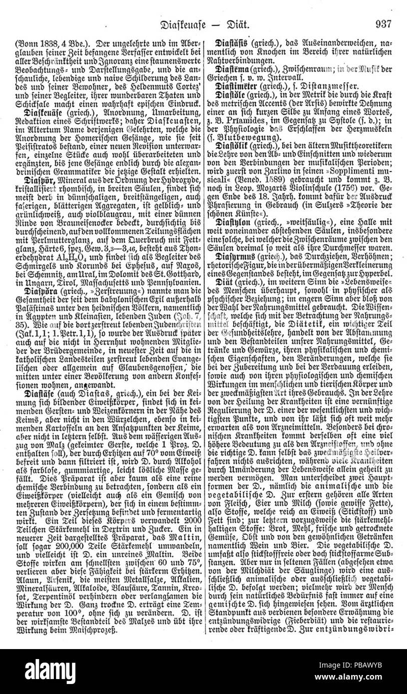 . Englisch: Seite von Meyers Konversations-Lexikon. Von 1885 bis 1890 1038 Meyers b4 s 0937 Stockfoto