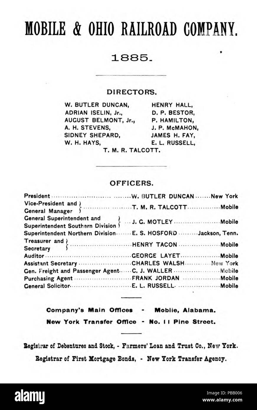 1052 Mobile & Amp; Ohio Company, 1885 Stockfoto