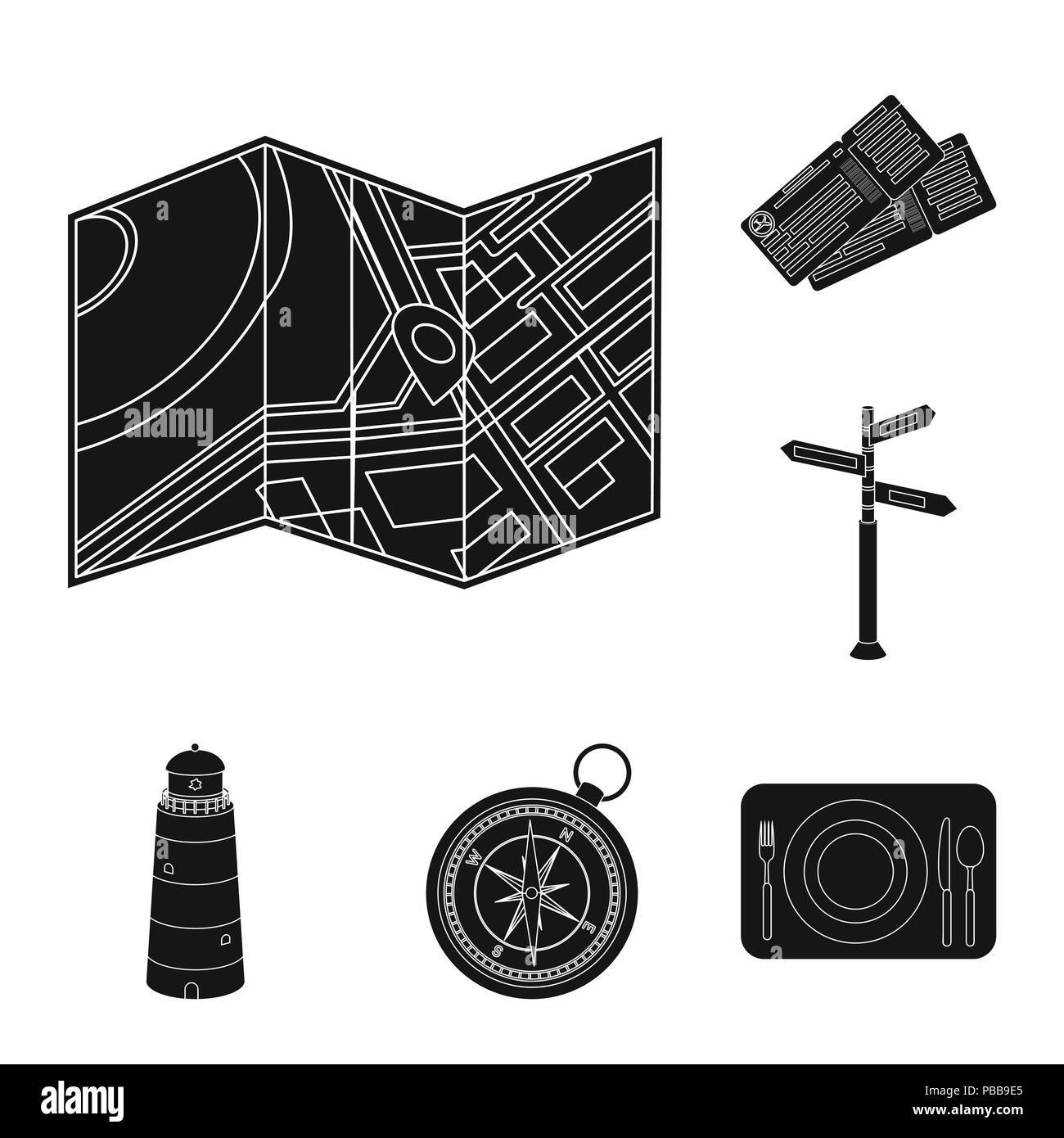 Ruhe und schwarze Symbole in der Gruppe reisen für Design. Verkehr, Tourismus vektor Symbol lieferbar Abbildung. Stock Vektor Ruhe und schwarze Symbole in der Gruppe reisen für Design. Verkehr, Tourismus vektor Symbol lieferbar Abbildung. Stock Vektor