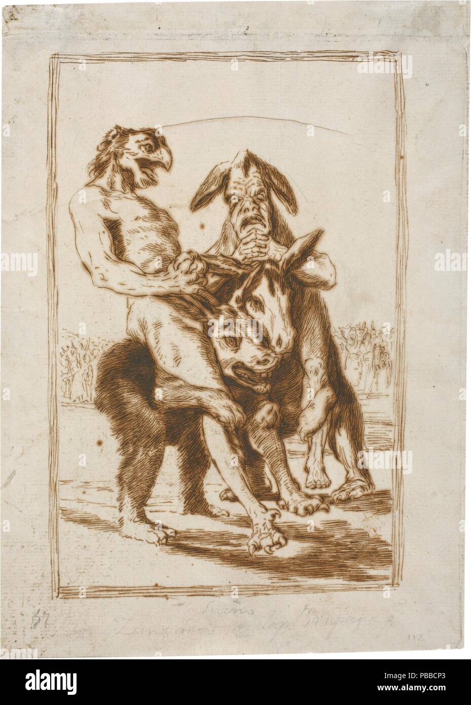 Francisco de Goya y Lucientes/'Dream 8. Die Hexen? Drohnen". 1796 - 1797. Bleistift, Eisengallustinte Tinte, schwarze Kreide Linien auf dunklem Gelb Bütten. Artwork auch als: DIBUJO PREPARATORIO PARA EL CAPRICHO 63 - MIREN QUE GRABES! bekannt. Museum: Museo del Prado, Madrid, España. Stockfoto