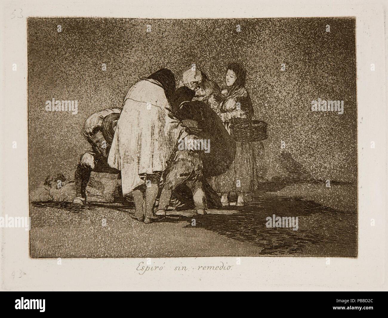 Francisco de Goya y Lucientes/' gibt es nichts zu tun, und er starb. 1812 - 1814. Waschen, Radierung, Aquatinta, Polierer, Burin auf Elfenbein Papier. Artwork auch als: DESASTRE Nº 53 - ESPIRO SIN REMEDIO bekannt. Museum: Museo del Prado, Madrid, España. Stockfoto