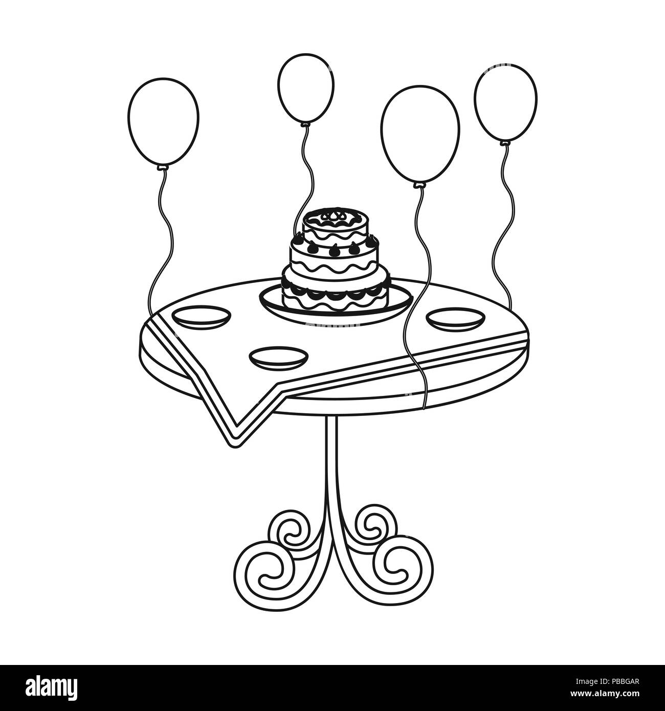 Geburtstag Kuchen auf dem Tisch Symbol in der gliederungsansicht Stil auf weißem Hintergrund. Event Service Symbol vektor Illustration. Stock Vektor