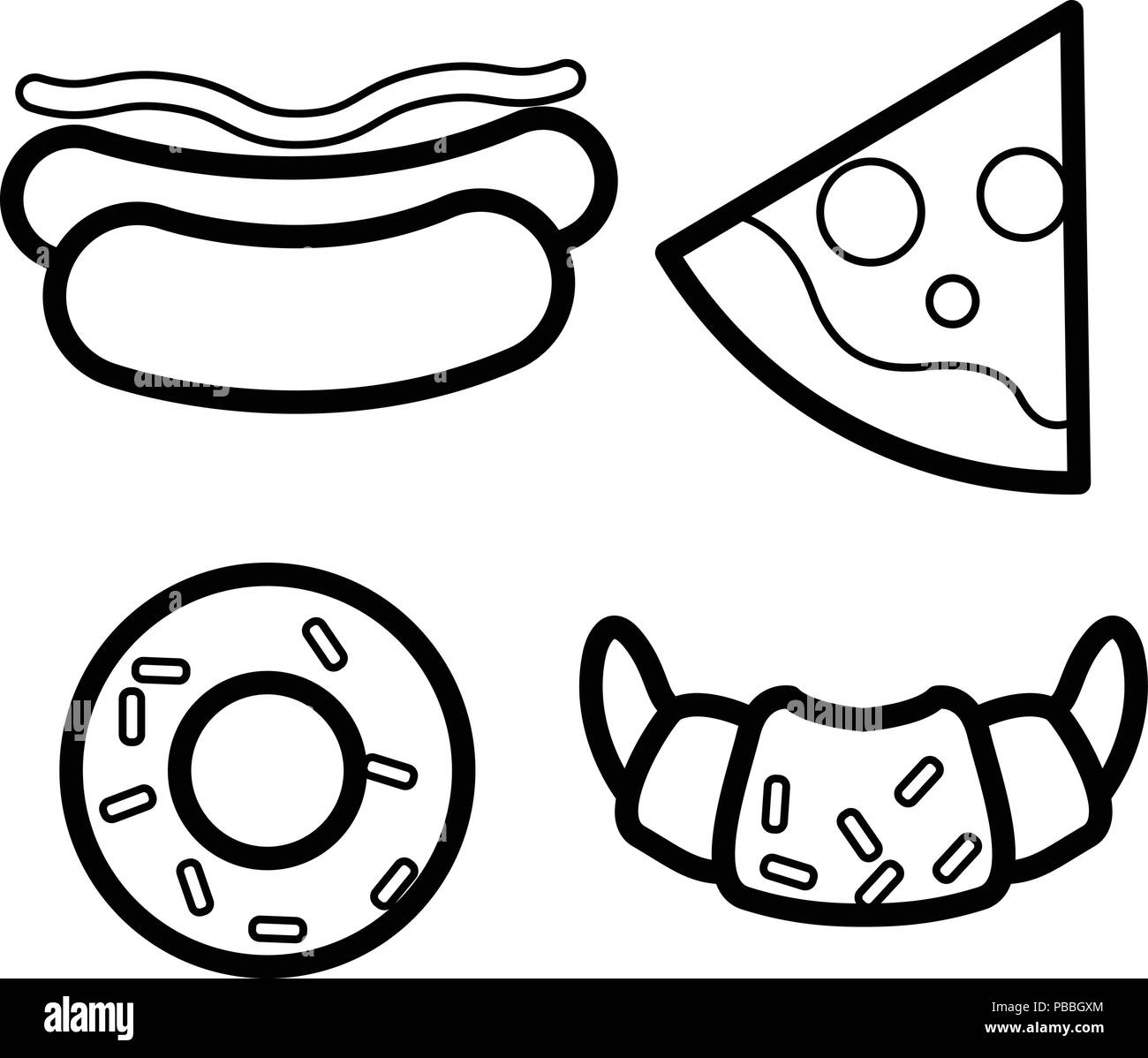 Fast food Icons - Hot Dog, Pizza, Croissant, Donut Stock Vektor