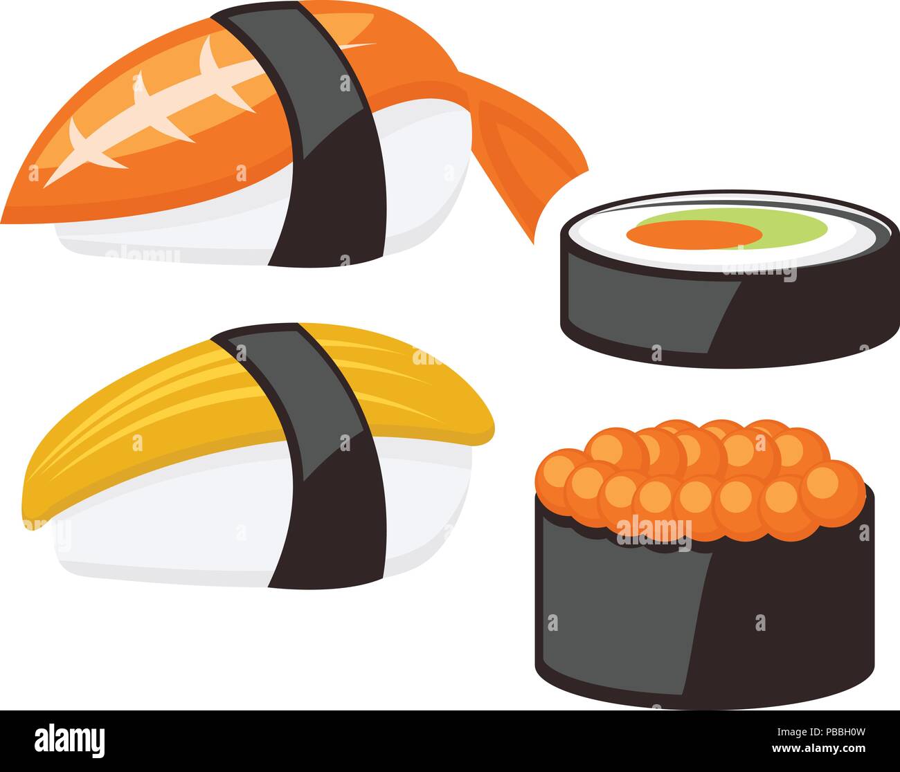 Sushi und Brötchen - japanisches Essen set Symbole Stock Vektor