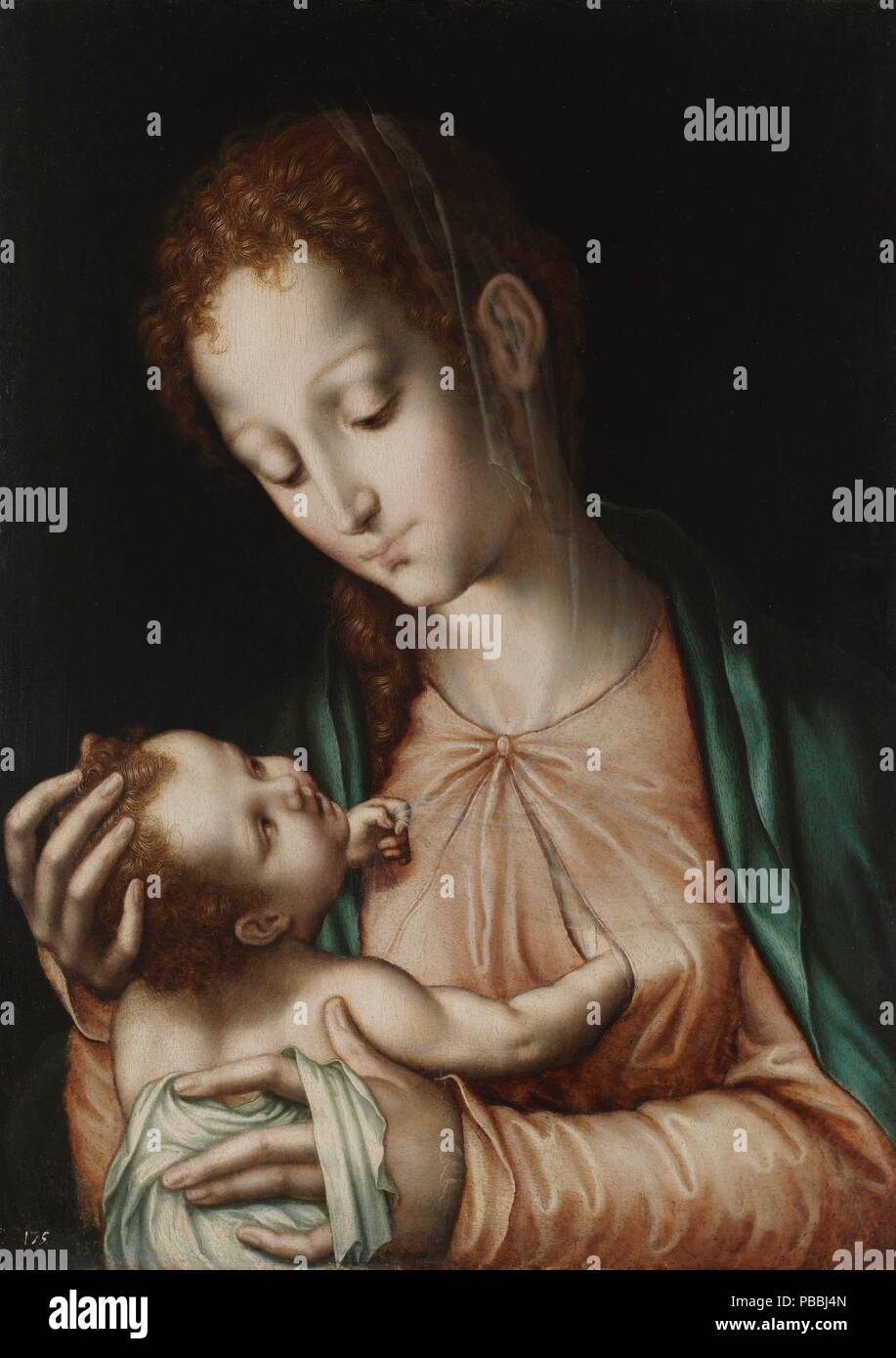Luis de Morales/' Die Jungfrau pflege Kind. Ca. 1565. Öl auf Leinwand. Museum: Museo del Prado, Madrid, España. Stockfoto