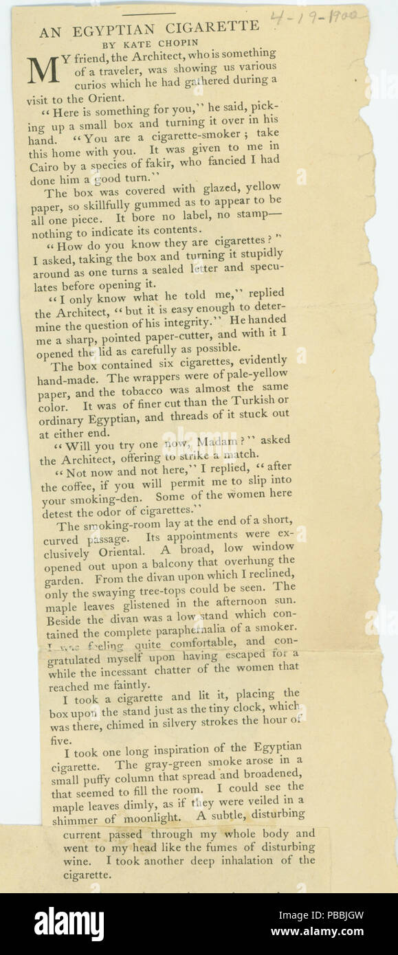 1228 gedruckten Kurzgeschichte", einer ägyptischen Zigarette" von Kate Chopin fromVogue Magazin, 19. April 1902 Stockfoto