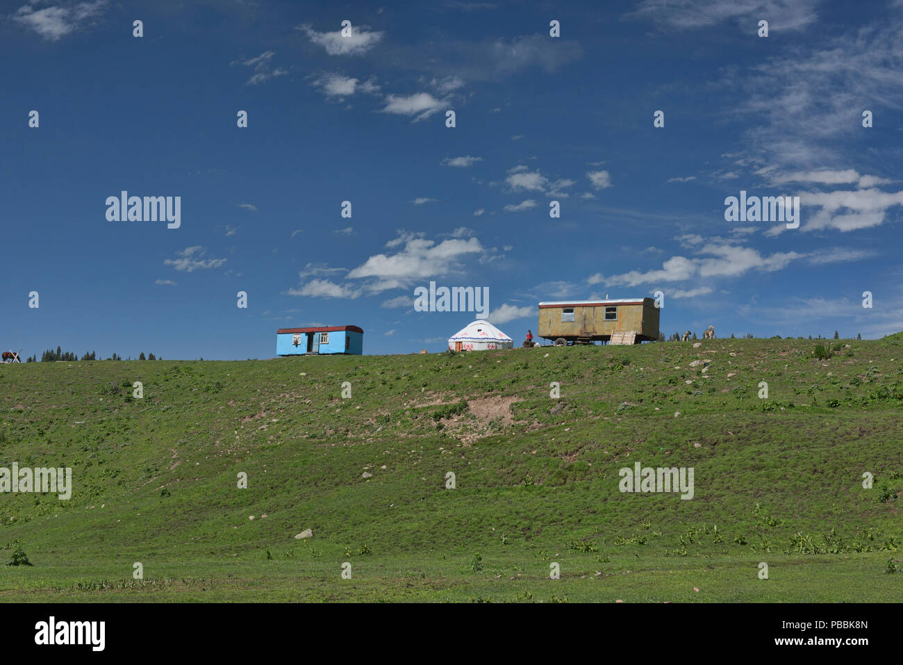 Haus auf der Strecke, Leben weg vom Land in die Jyrgalan Tal, Kirgisistan Stockfoto