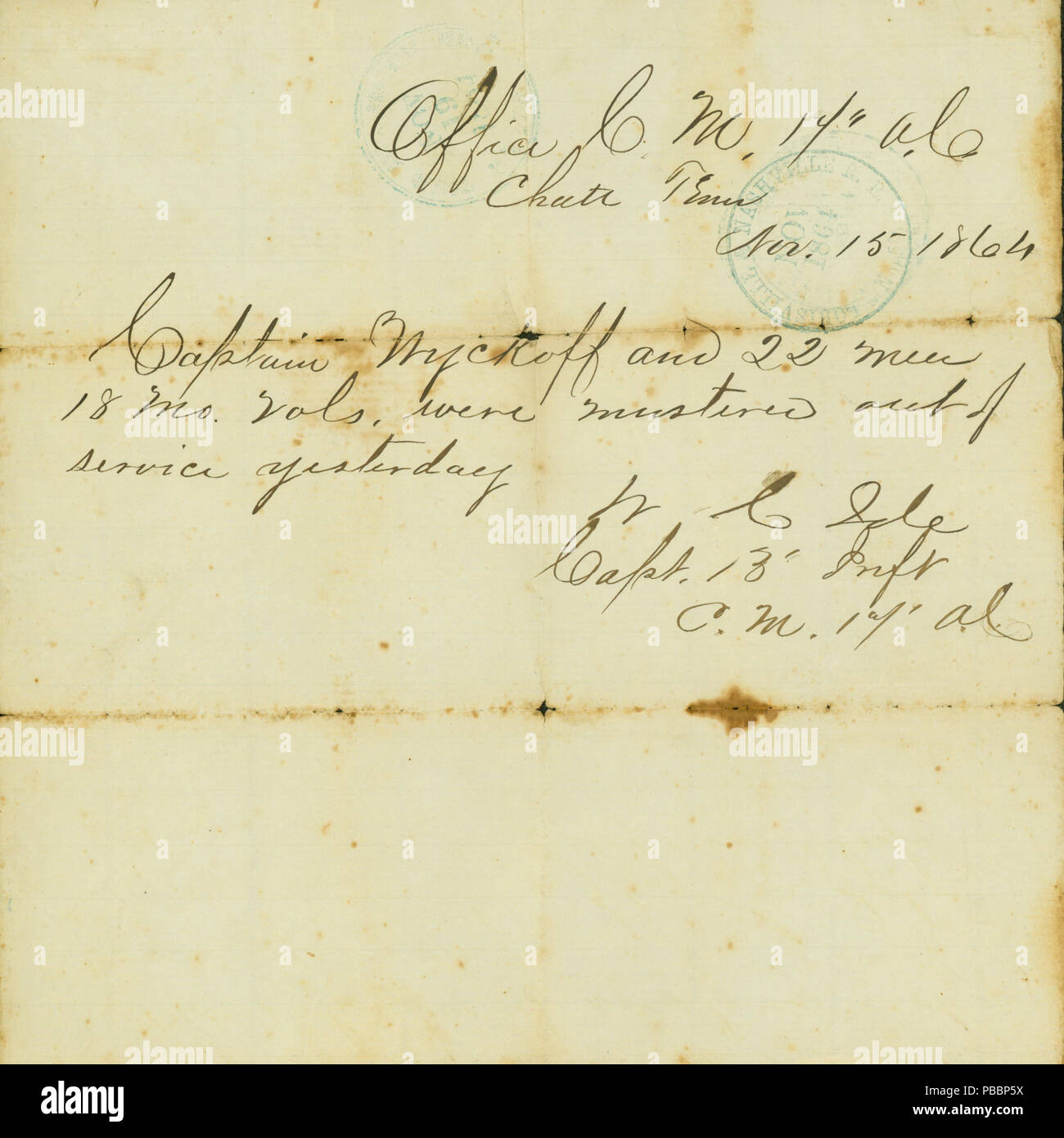 1119 Anmerkung von W(illiam) C. Ide, Chatanooga, Tennessee, 15. November 1864 Stockfoto